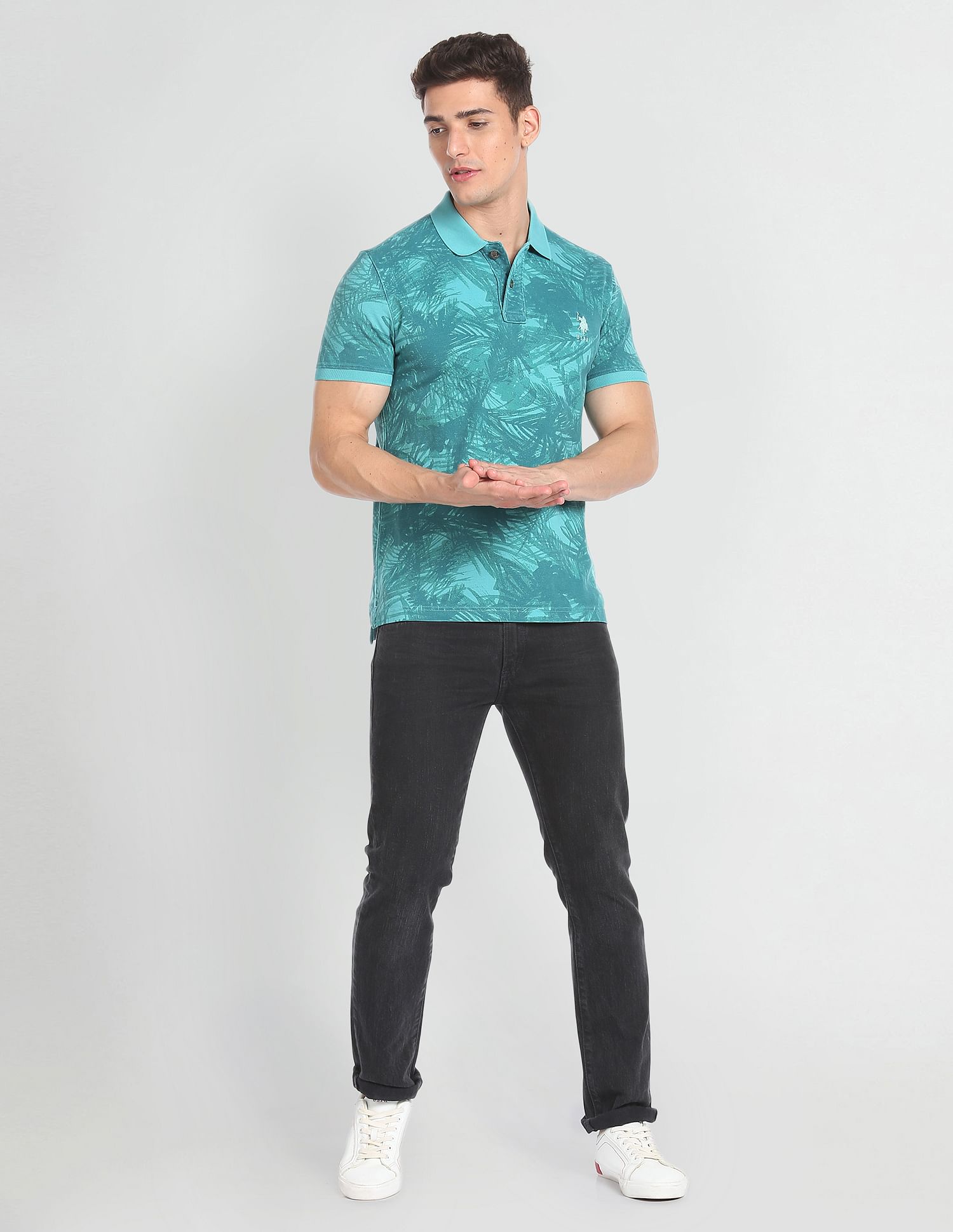 Abstract Print Cotton Polo Shirt Turquoise - uspoloassn-test.in | Large