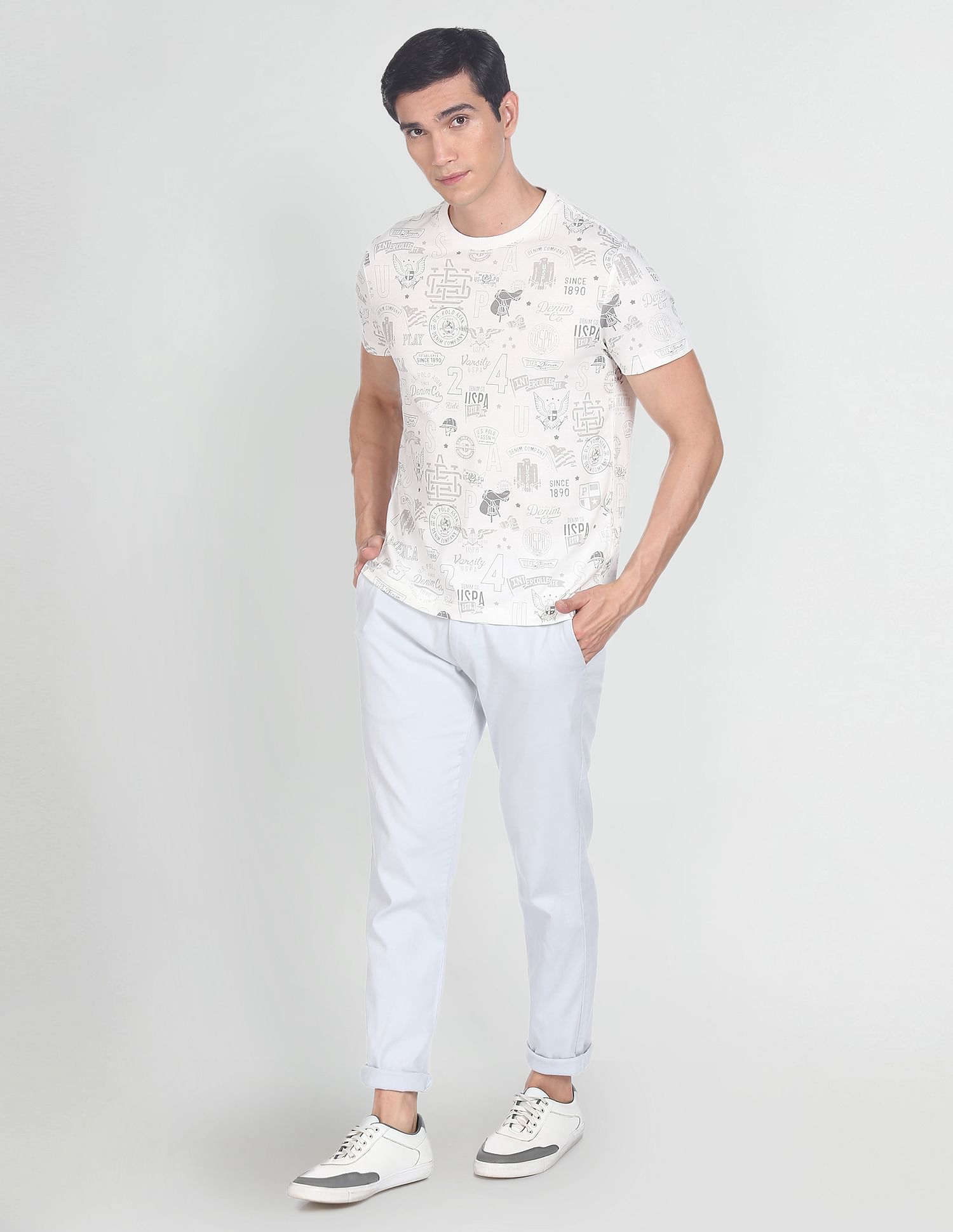 All Over Brand Print Cotton T-Shirt White - uspoloassn-test.in | Large