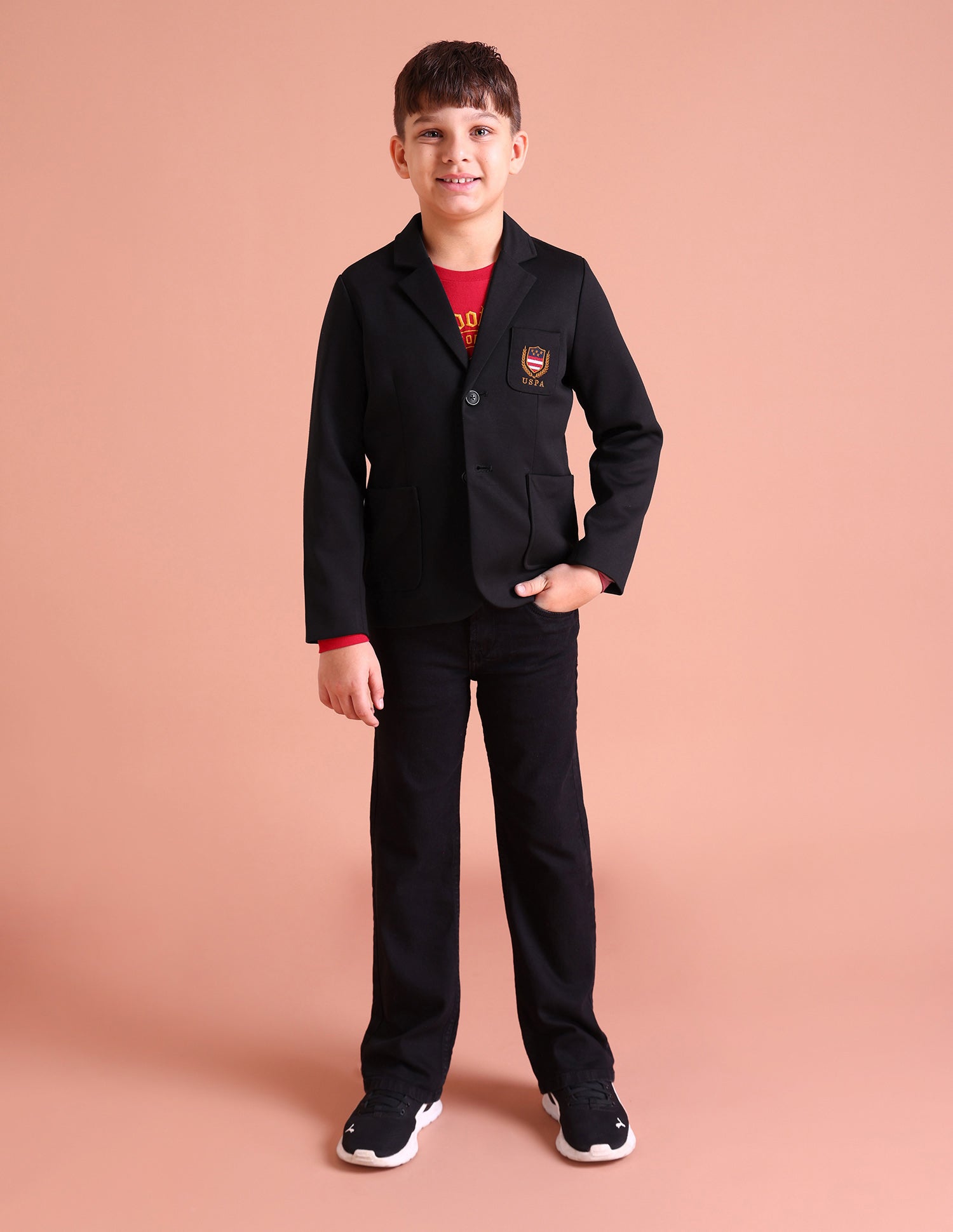 Boys Notch Lapel Collar Casual Blazer Jacket Black - uspoloassn-test.in | Large