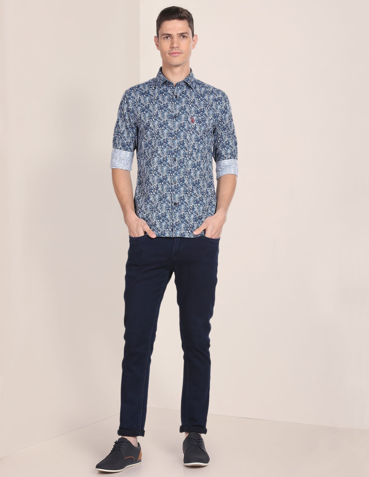 Abstract Print Cotton Shirt Navy - uspoloassn-test.in | Large
