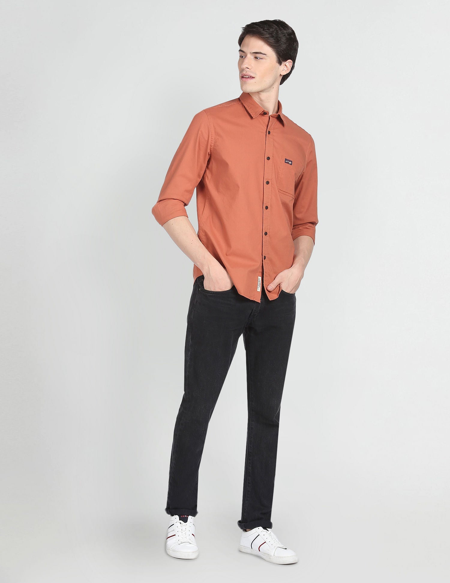 Abstract Check Twill Cotton Casual Shirt Orange - uspoloassn-test.in | Large
