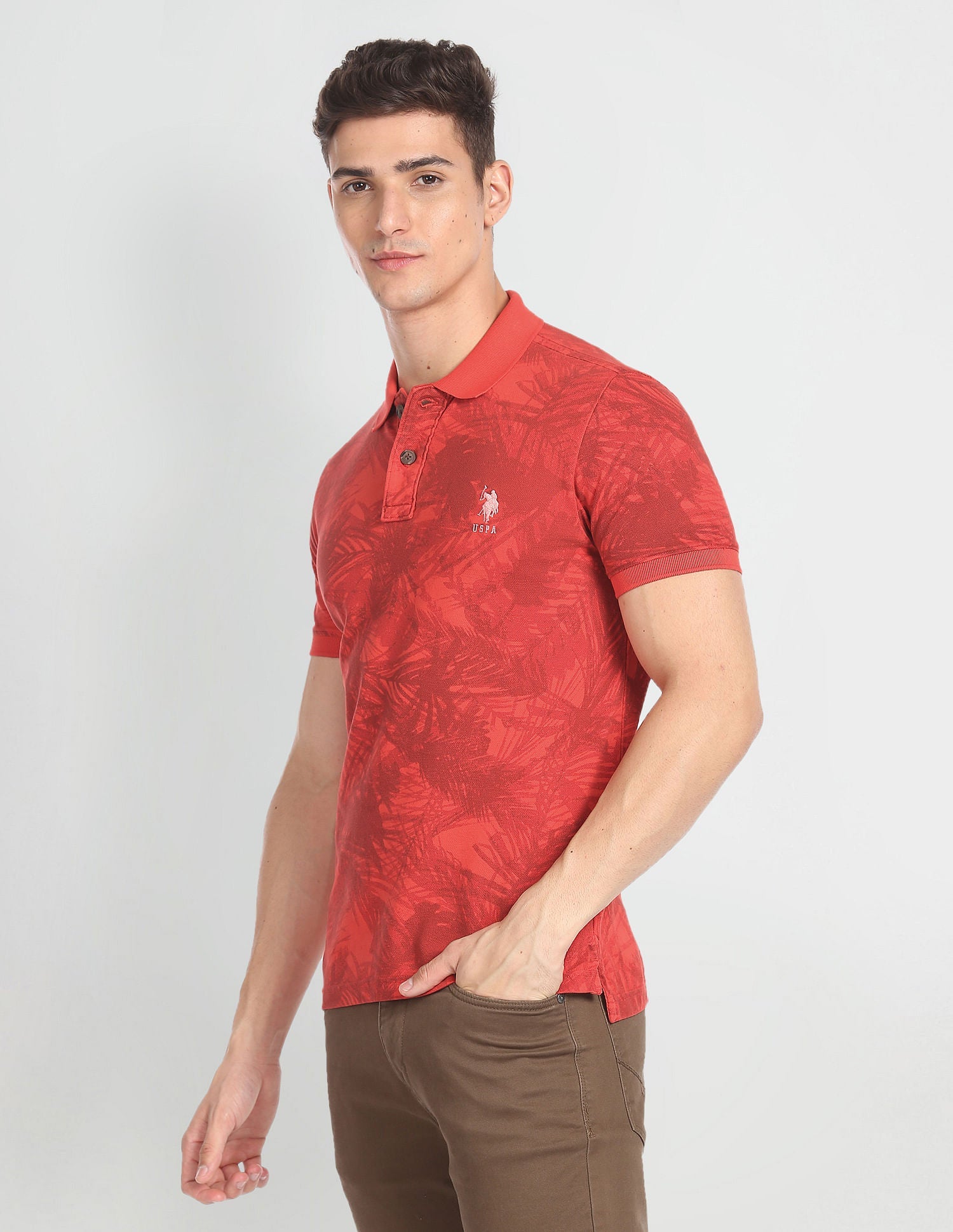 Abstract Print Cotton Polo Shirt Red - uspoloassn-test.in | Large