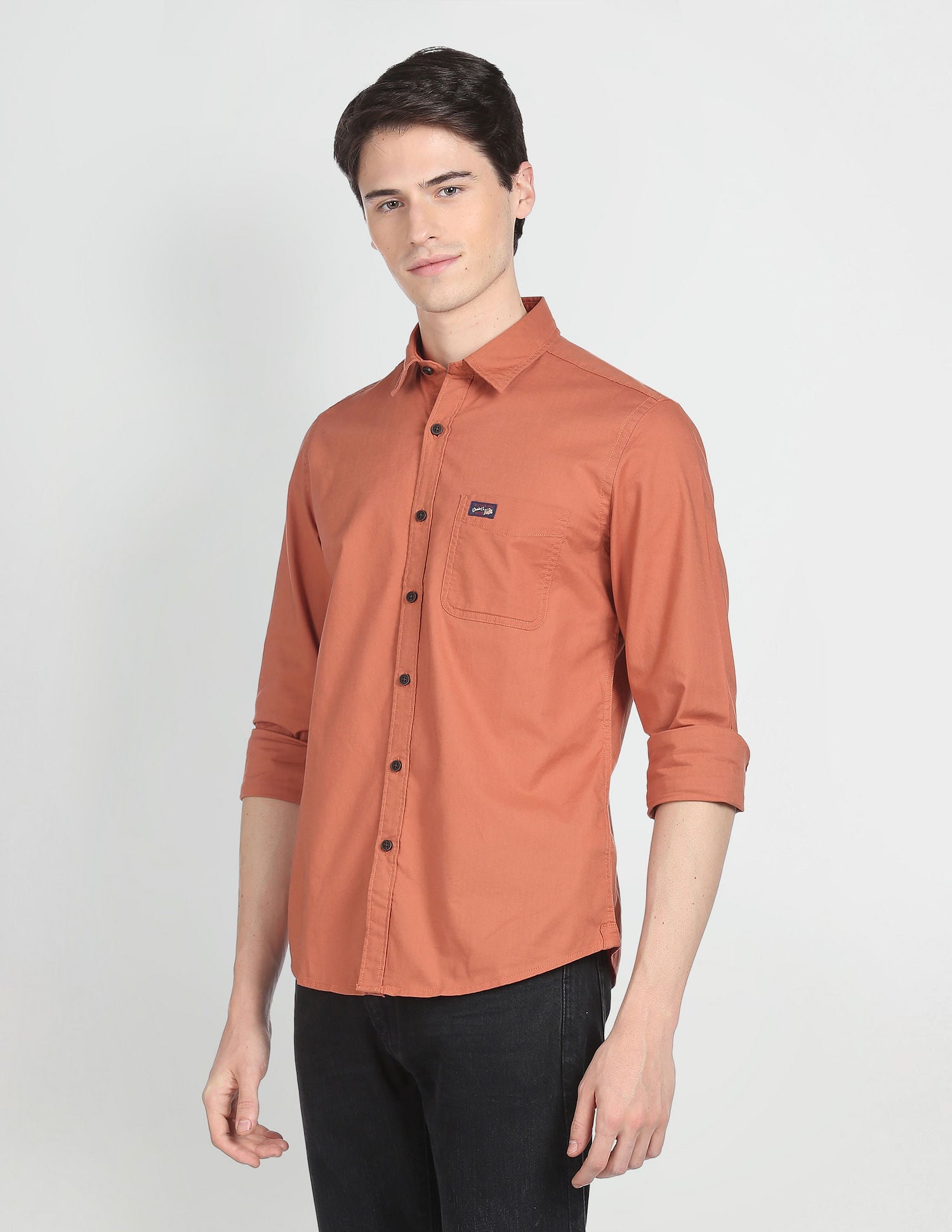 Abstract Check Twill Cotton Casual Shirt Orange - uspoloassn-test.in | Large