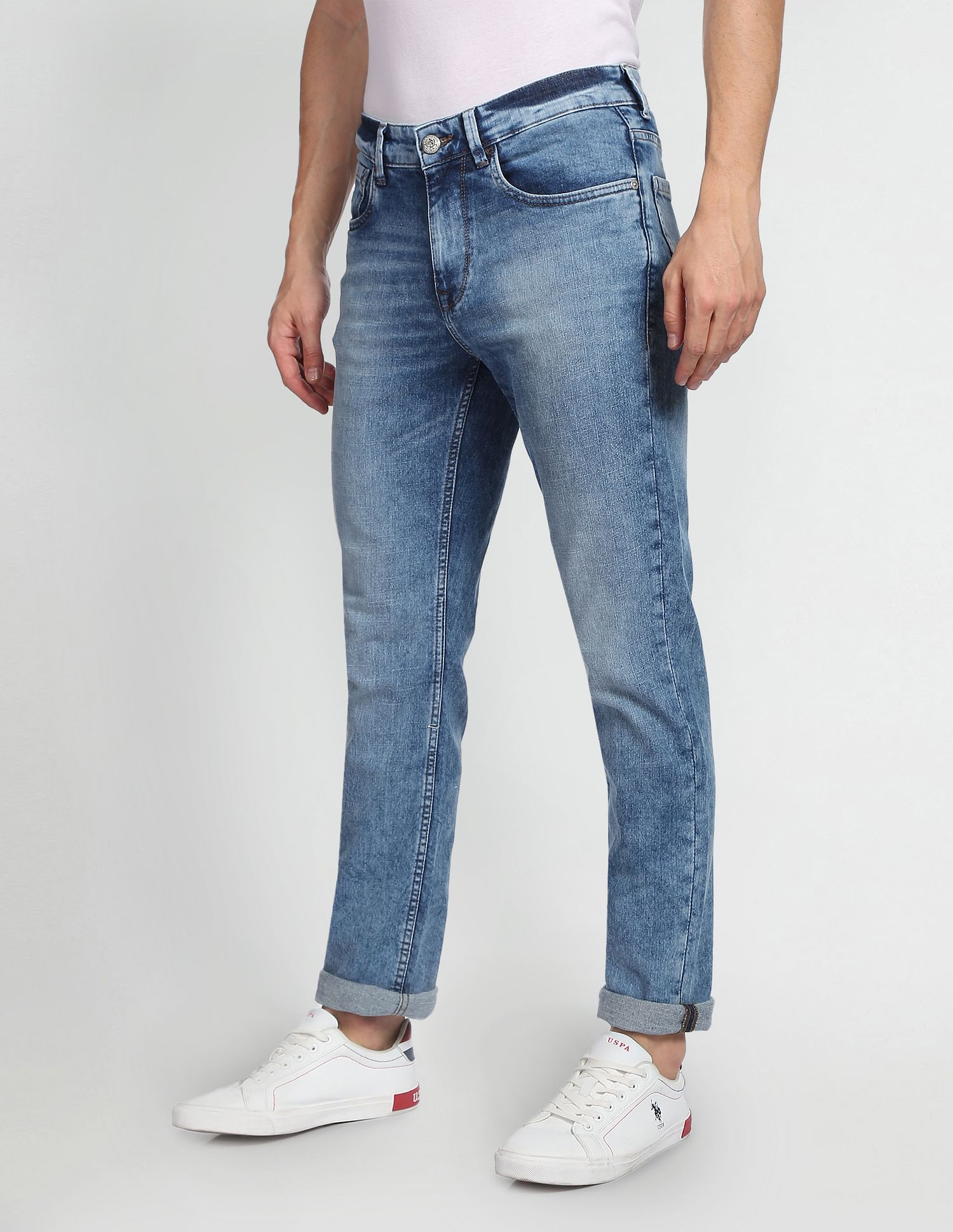 Acid Wash Delta Slim Tapered Fit Jeans Blue - uspoloassn-test.in | Large