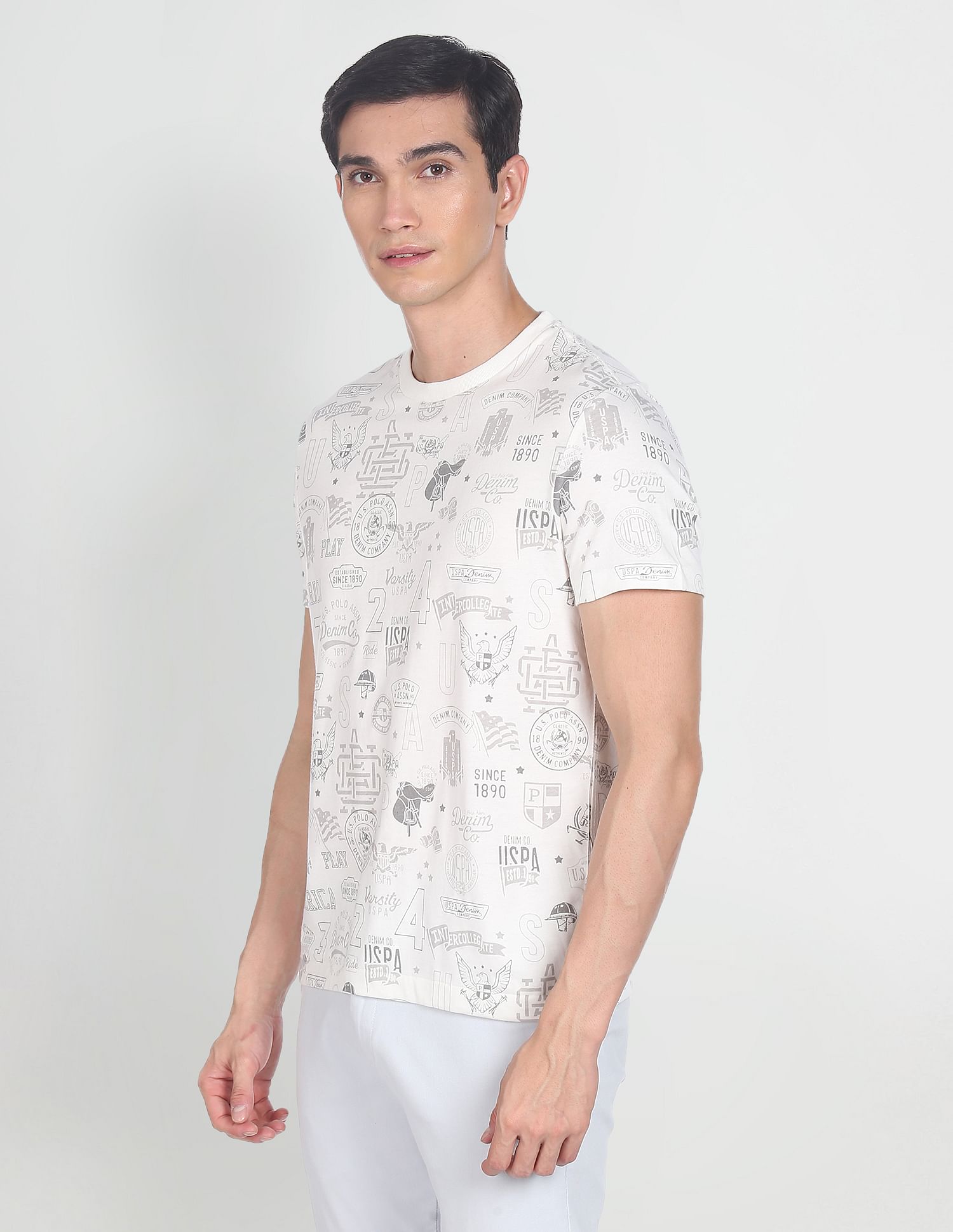All Over Brand Print Cotton T-Shirt White - uspoloassn-test.in | Large