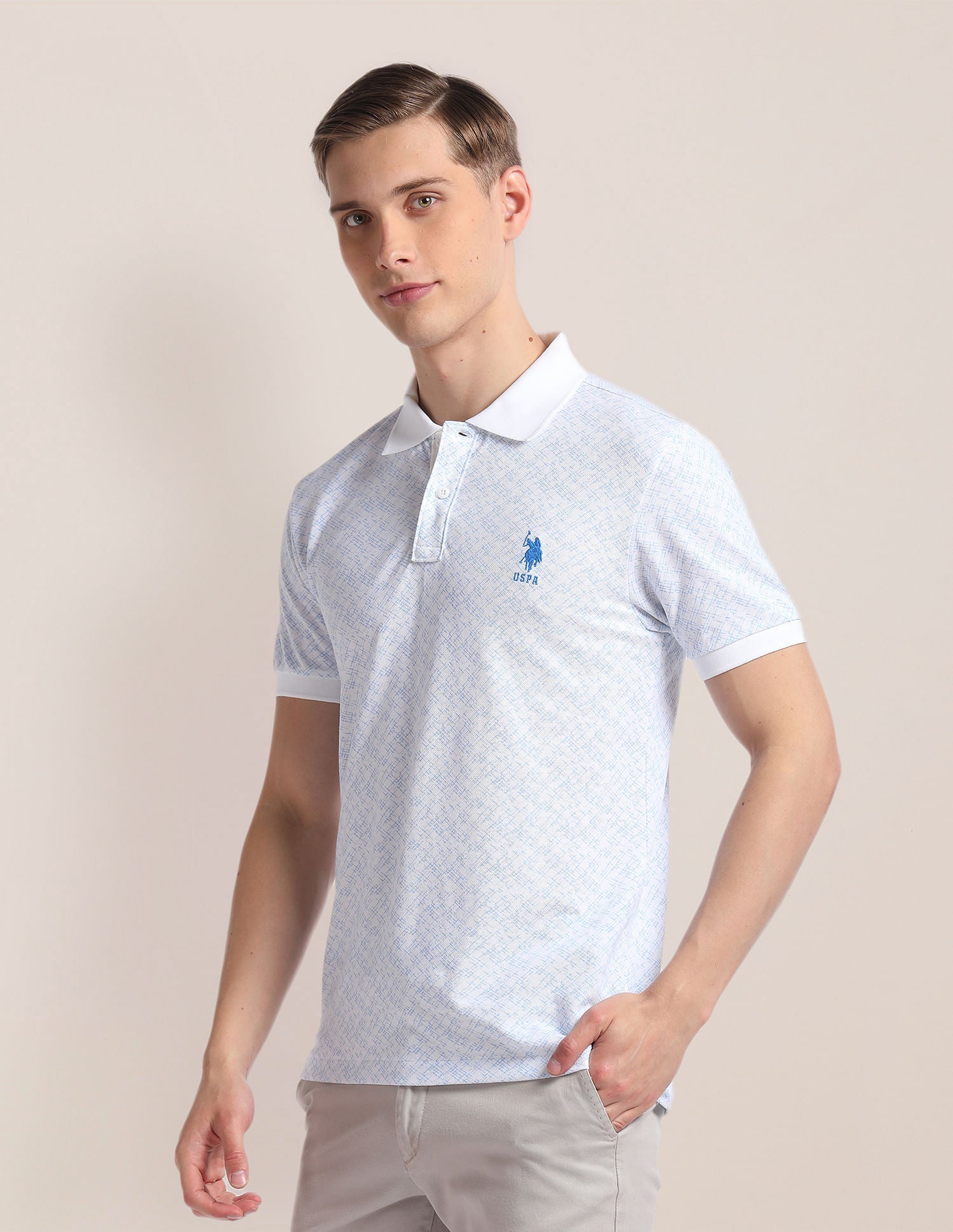 Abstract Print Cotton Polo Shirt Blue - uspoloassn-test.in | Large