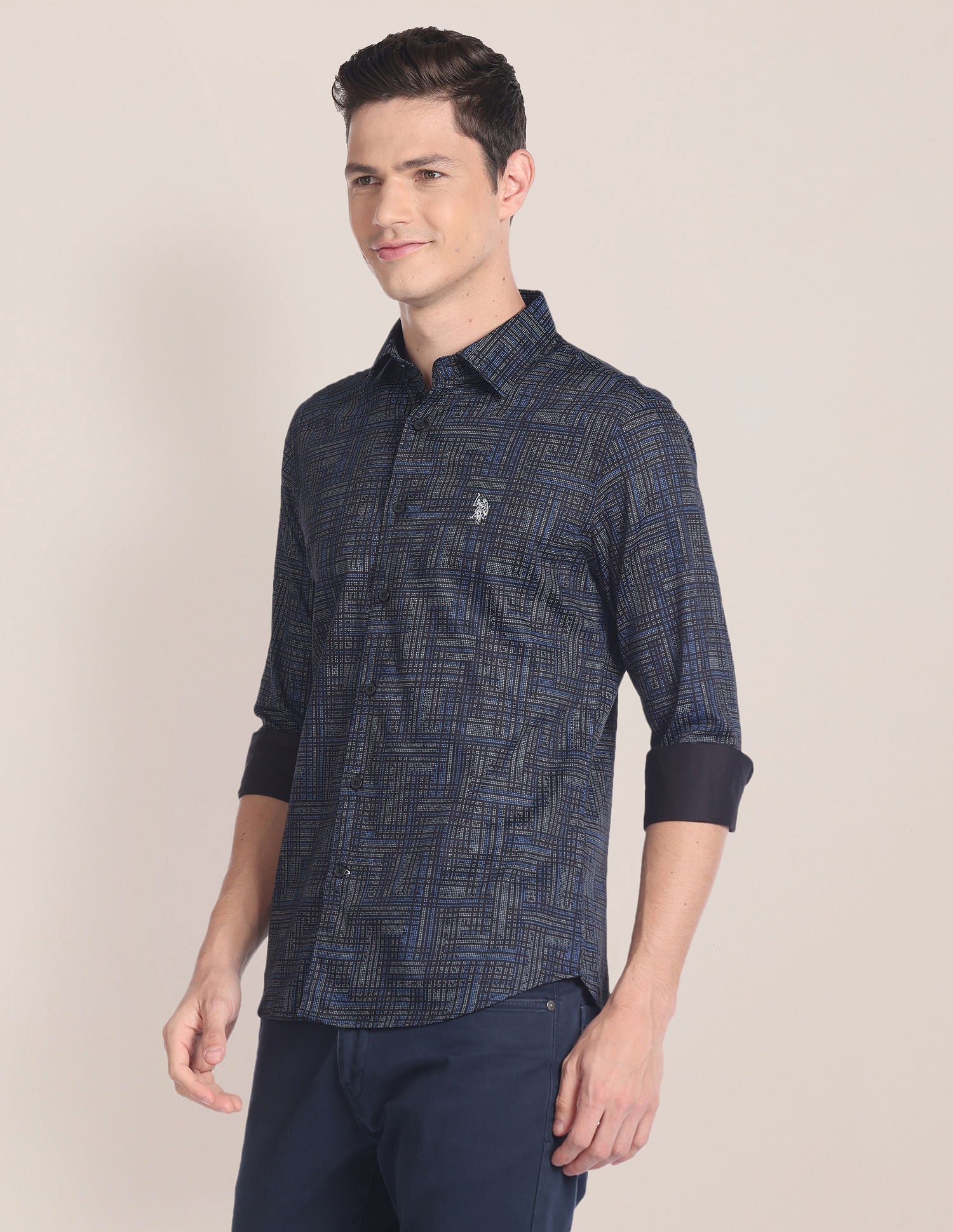 Abstract Print Tailored Shirt Black - uspoloassn-test.in | Large