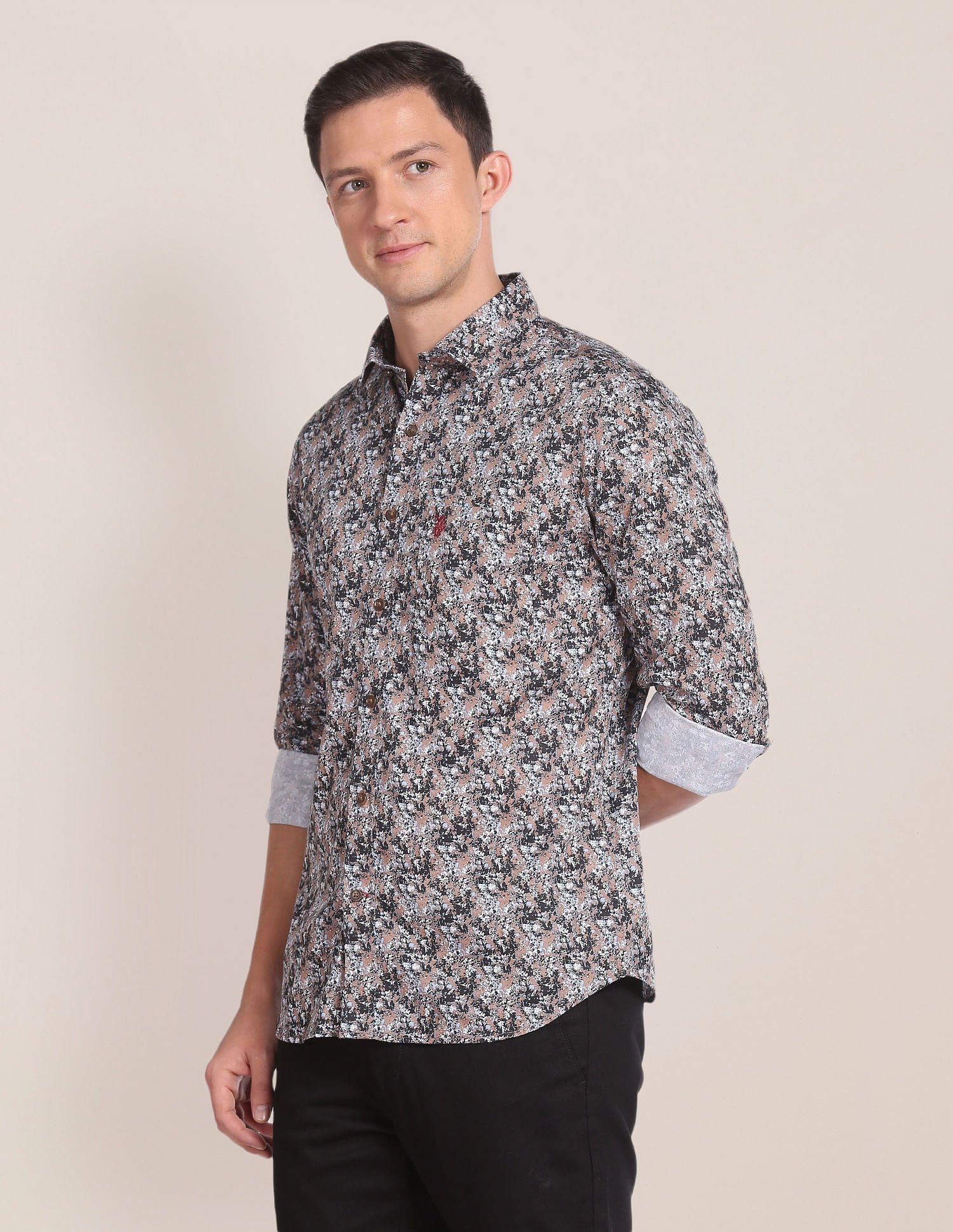 Abstract Print Cotton Twill Shirt Brown - uspoloassn-test.in | Large
