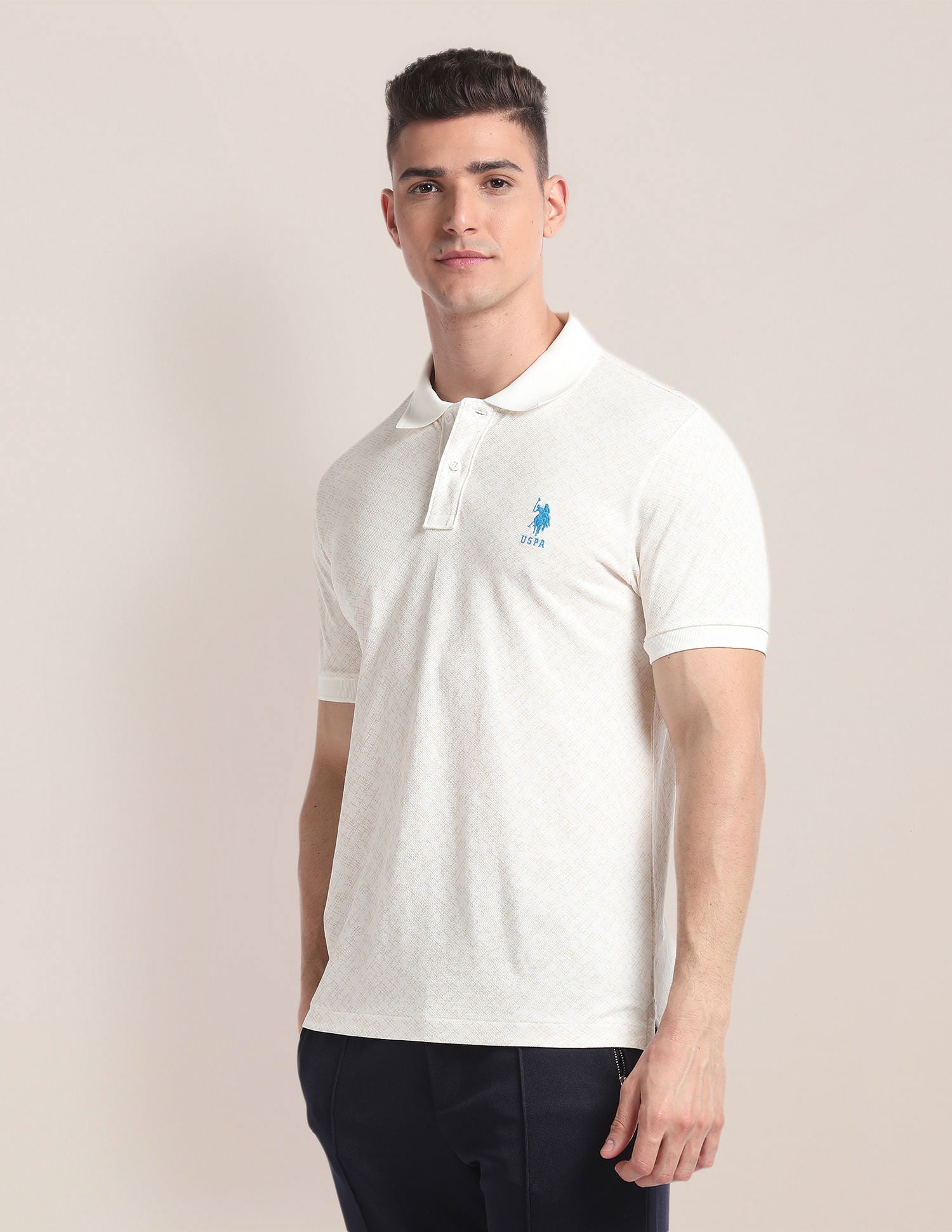 Abstract Print Slim Polo Shirt Beige - uspoloassn-test.in | Large