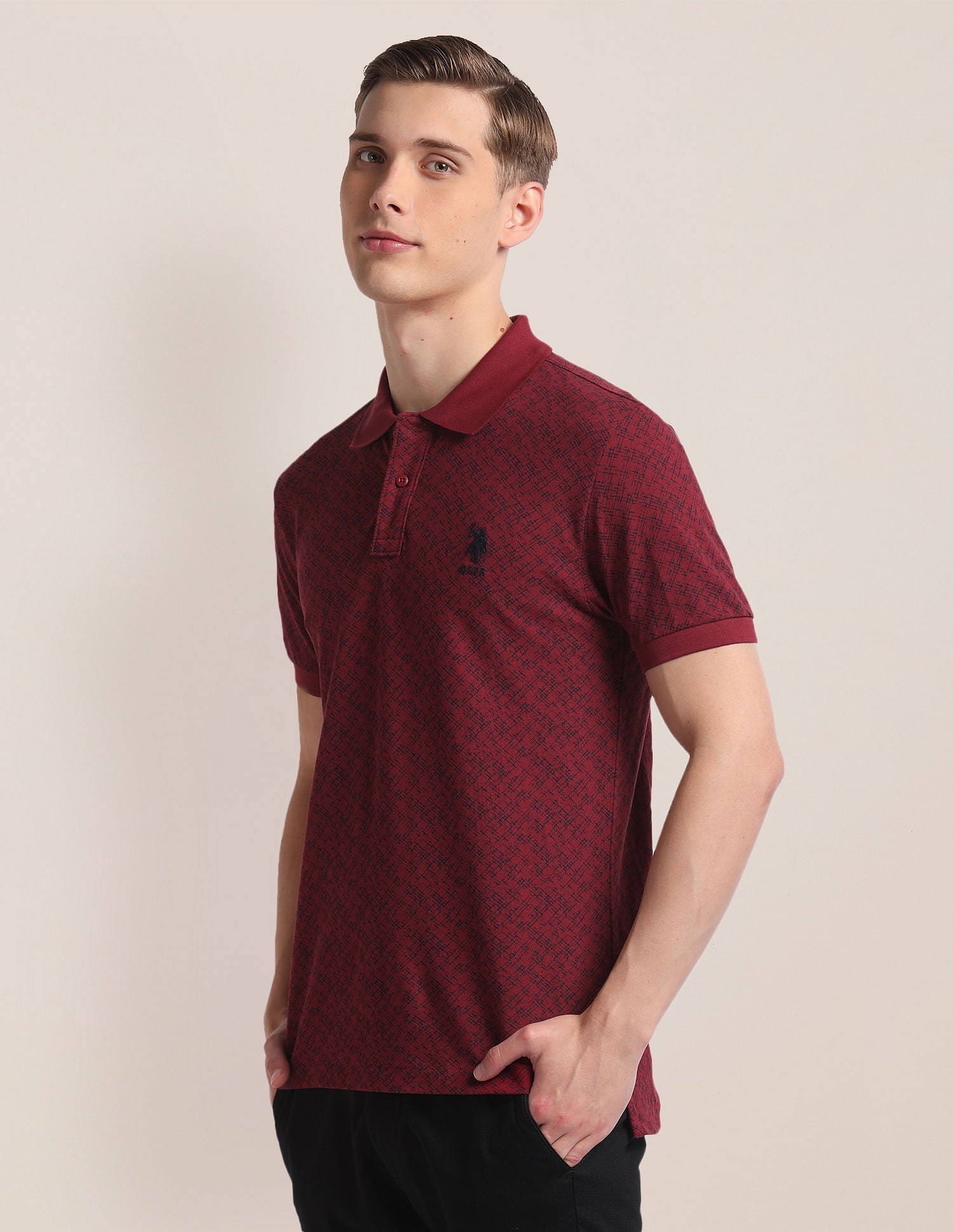 Abstract Print Cotton Polo Shirt Red - uspoloassn-test.in | Large