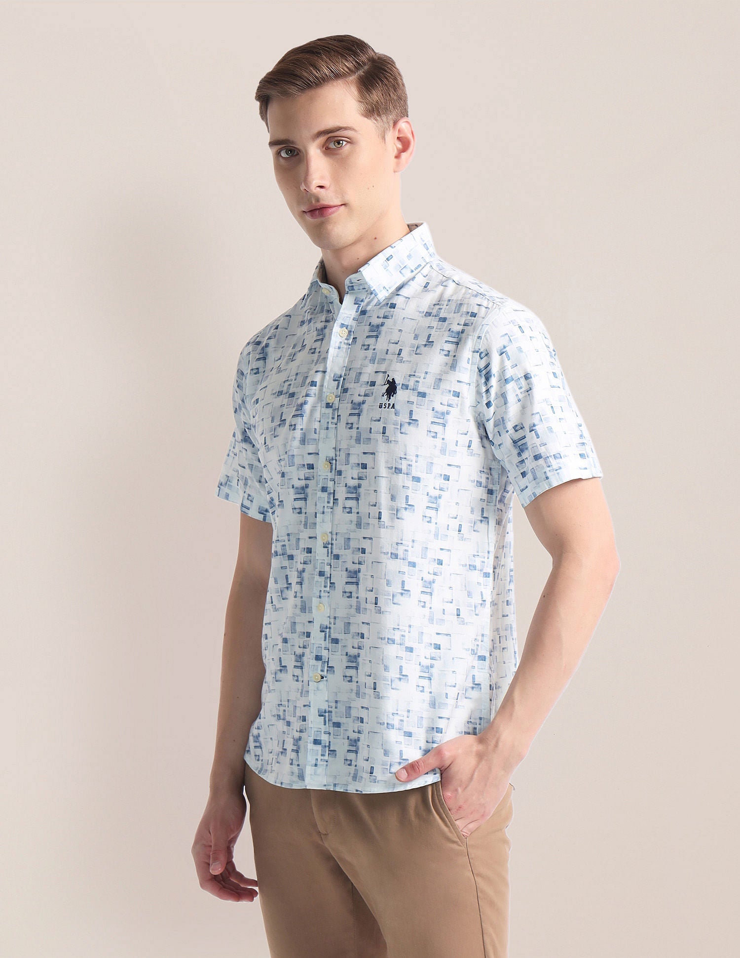 Abstract Print Twill Shirt Blue - uspoloassn-test.in | Large