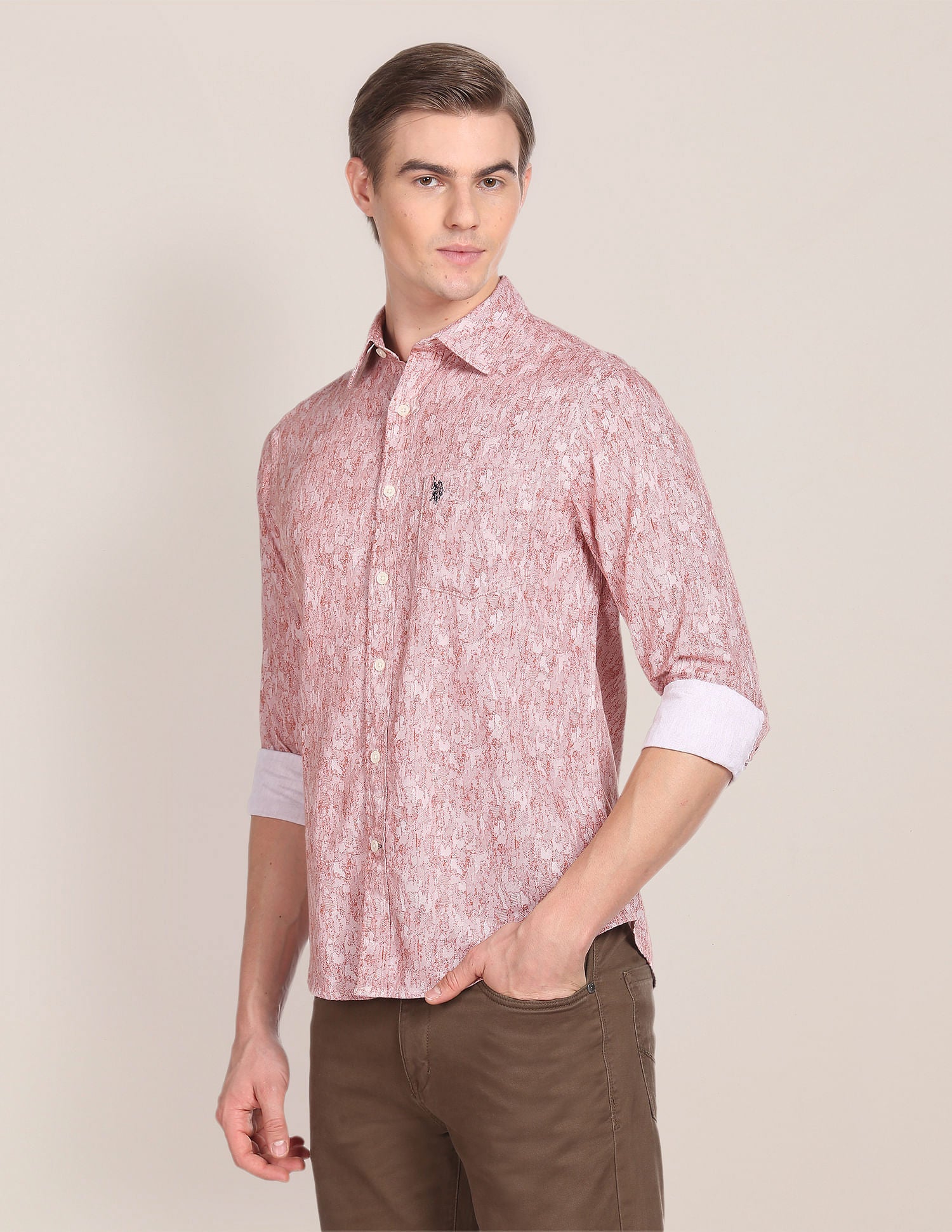Abstract Print Cotton Shirt Rust - uspoloassn-test.in | Large