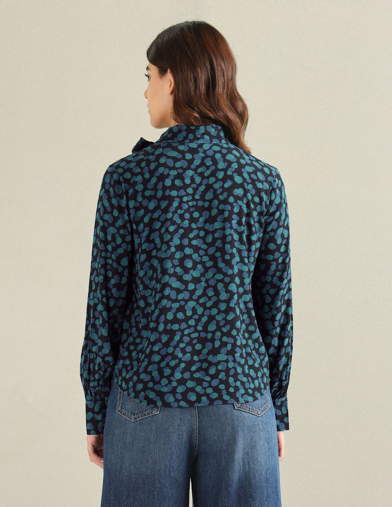 Abstract Print Bow Collar Top Blue - uspoloassn-test.in | Large
