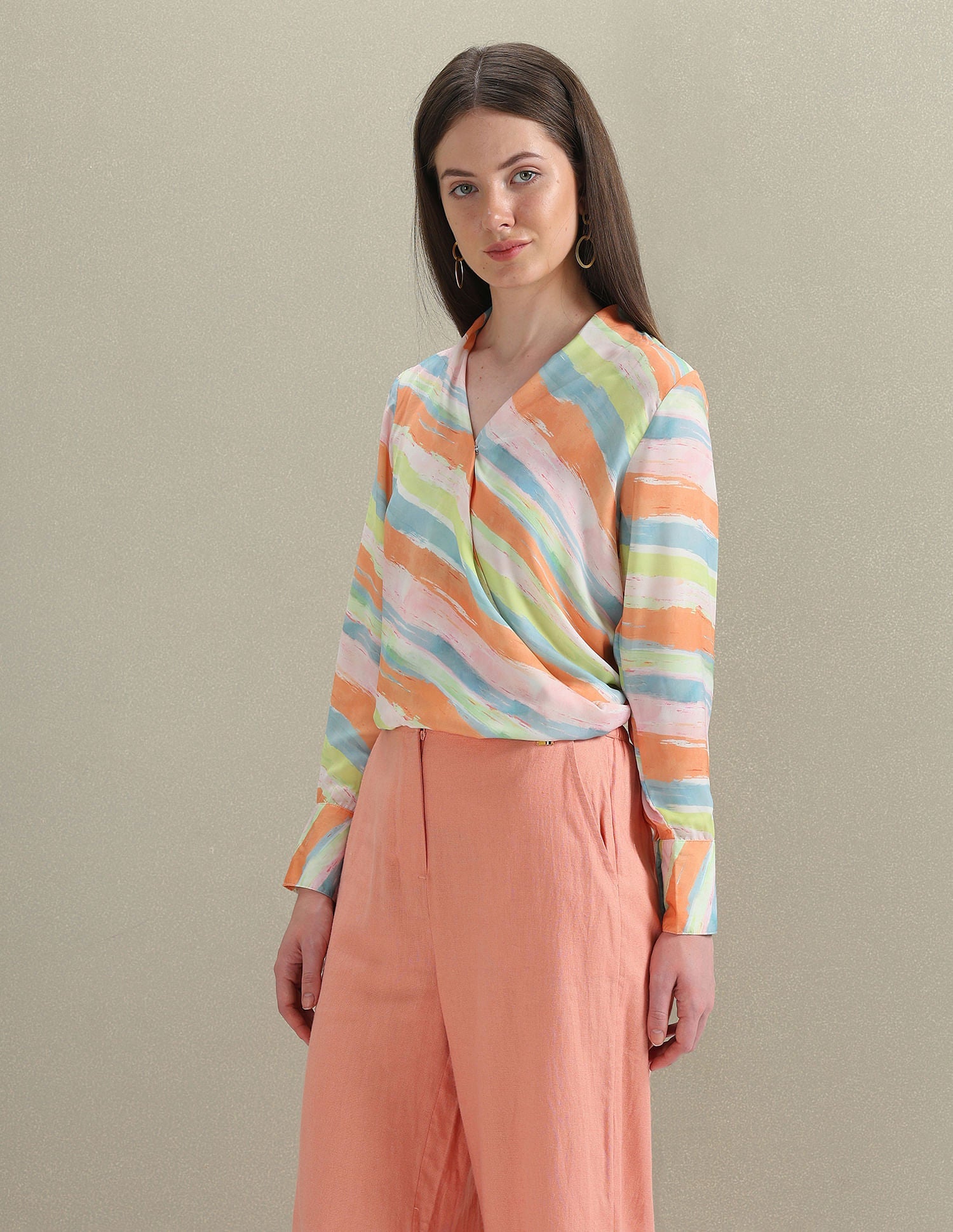 Abstract Print Satin Wrap Top Multi-colour - uspoloassn-test.in | Large