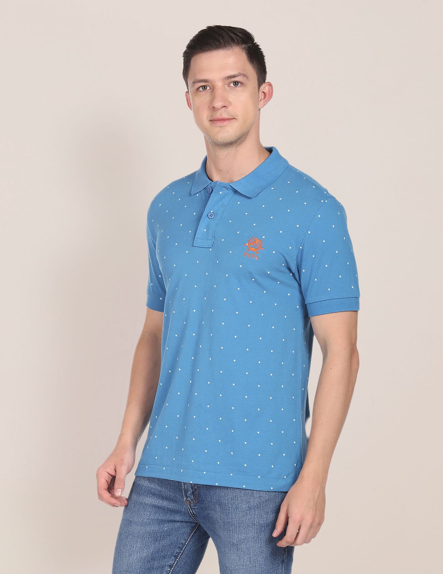 All Geometric Cotton Polo Shirt Blue - uspoloassn-test.in | Large