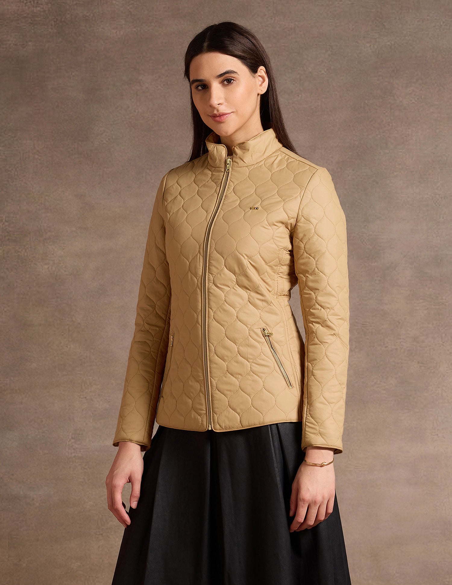 High Neck Puffer Jacket Beige - uspoloassn-test.in | Large