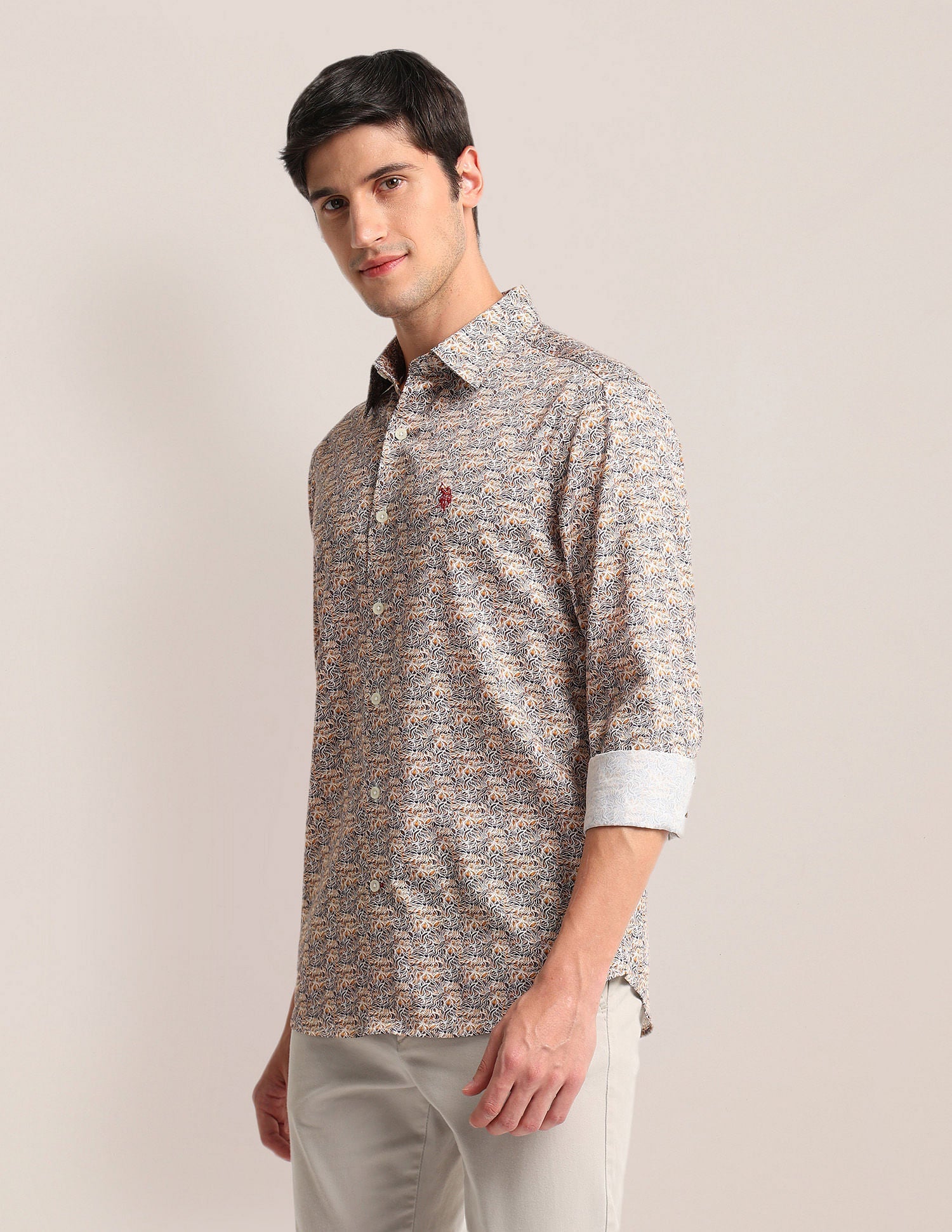 Abstract Print Sateen Shirt Brown - uspoloassn-test.in | Large