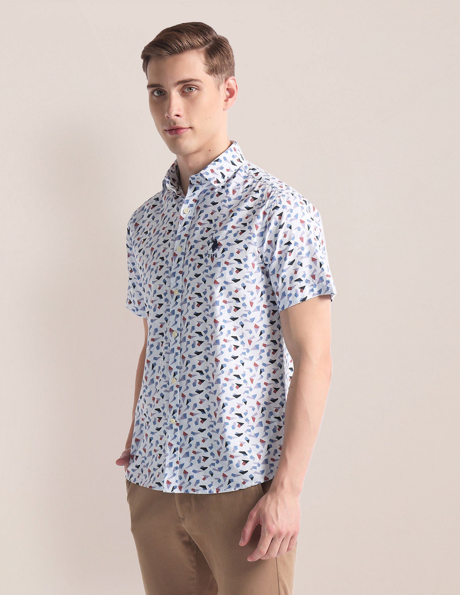 Abstract Print Twill Shirt Blue - uspoloassn-test.in | Large