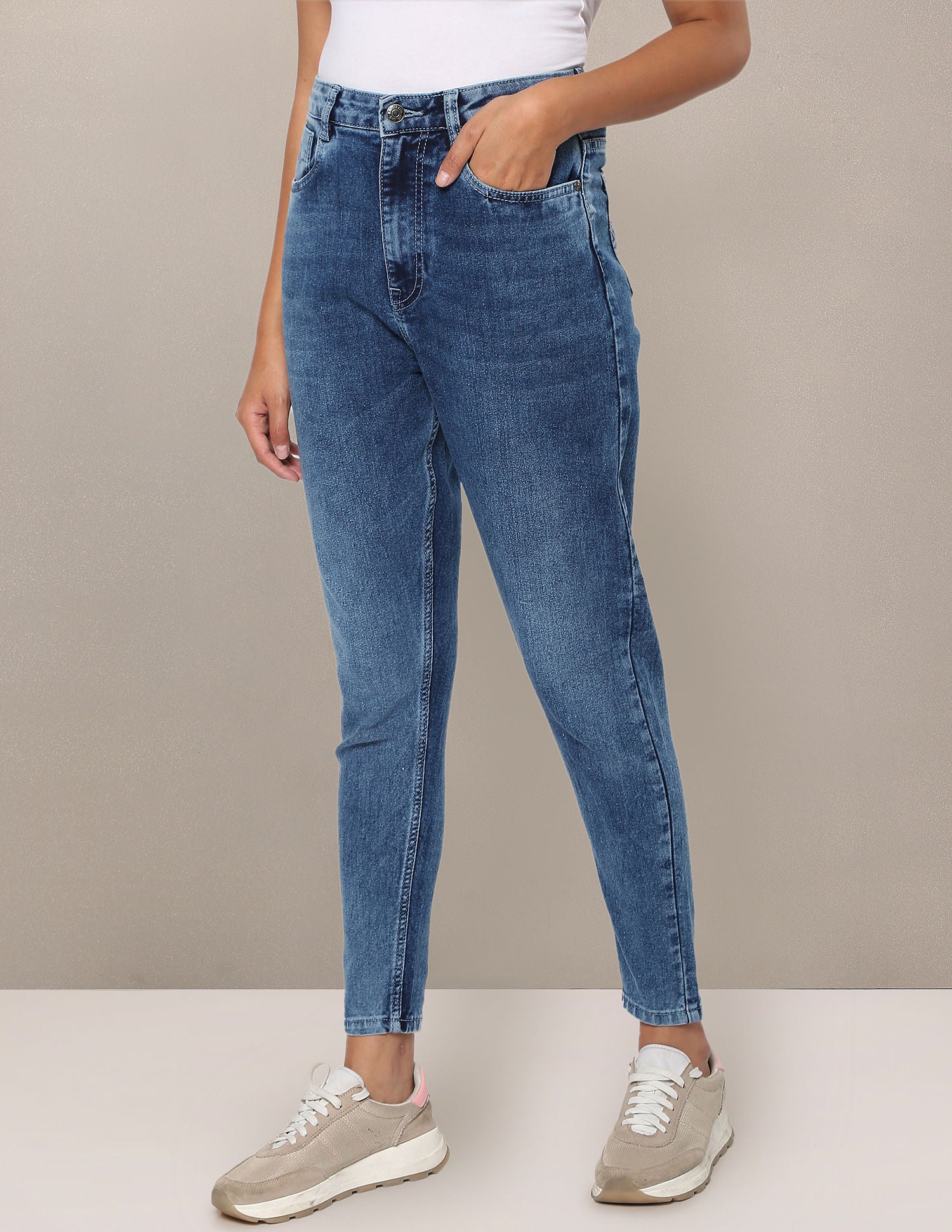 Acid Wash Slim Mom Fit Jeans Blue - uspoloassn-test.in | Large