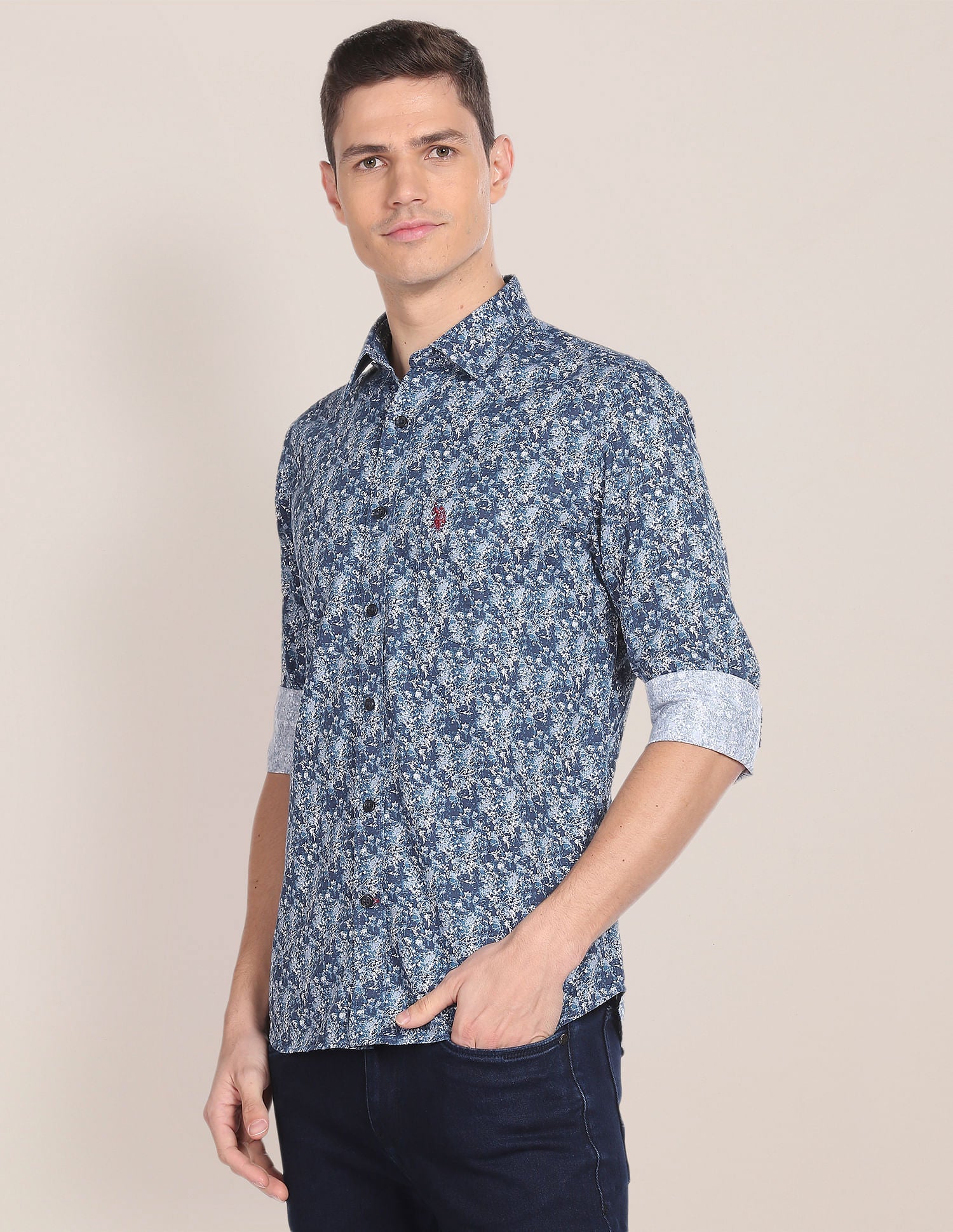 Abstract Print Cotton Shirt Navy - uspoloassn-test.in | Large