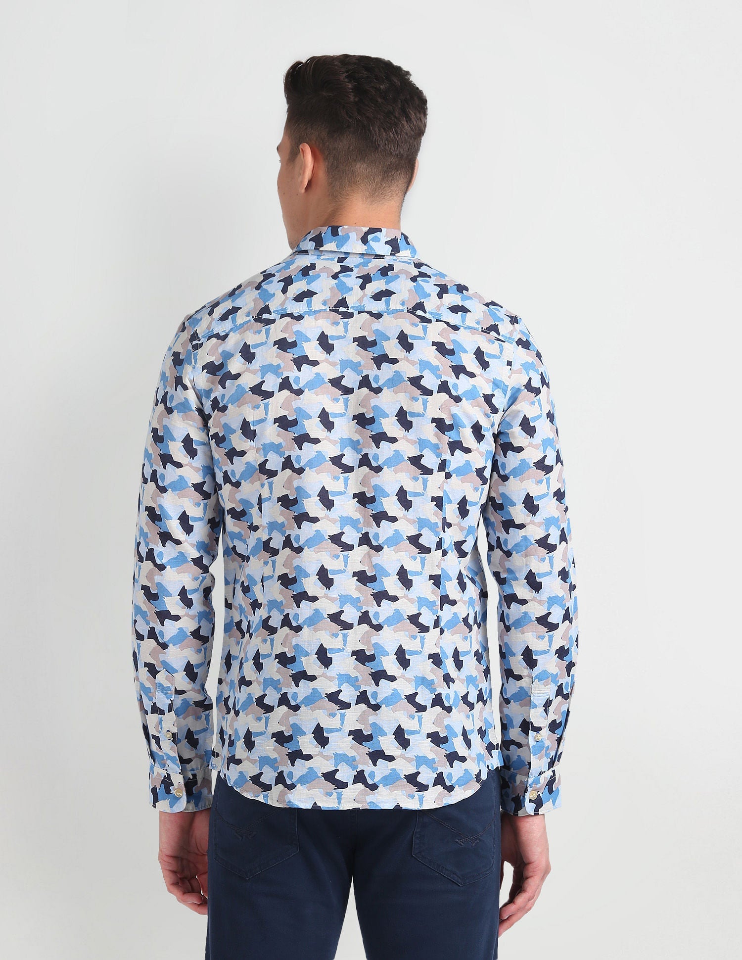 Abstract Print Slim Fit Shirt Blue - uspoloassn-test.in | Large