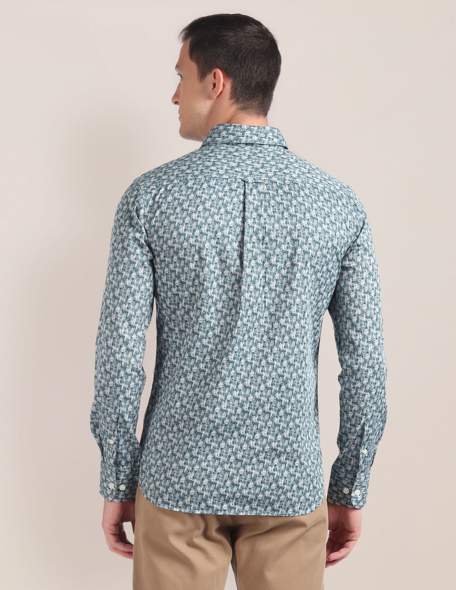 Abstract Print Cotton Twill Shirt Green - uspoloassn-test.in | Large