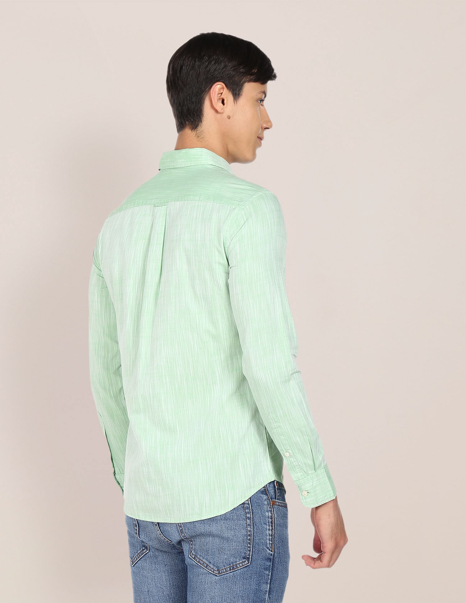 Abstract Tailored Regular Fit Cotton Casual Shirt Green - uspoloassn-test.in | Large