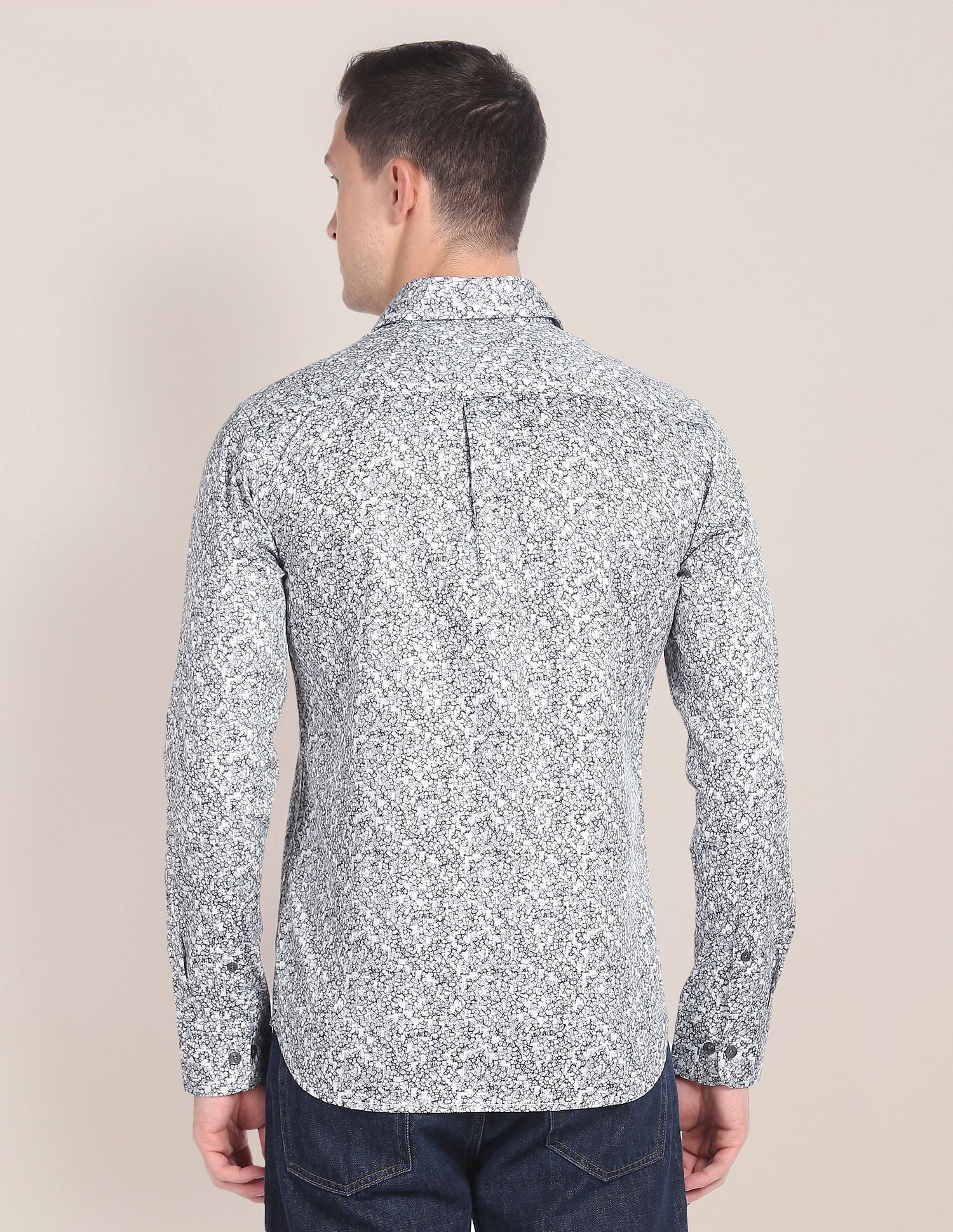 Abstract Print Twill Shirt Grey - uspoloassn-test.in | Large