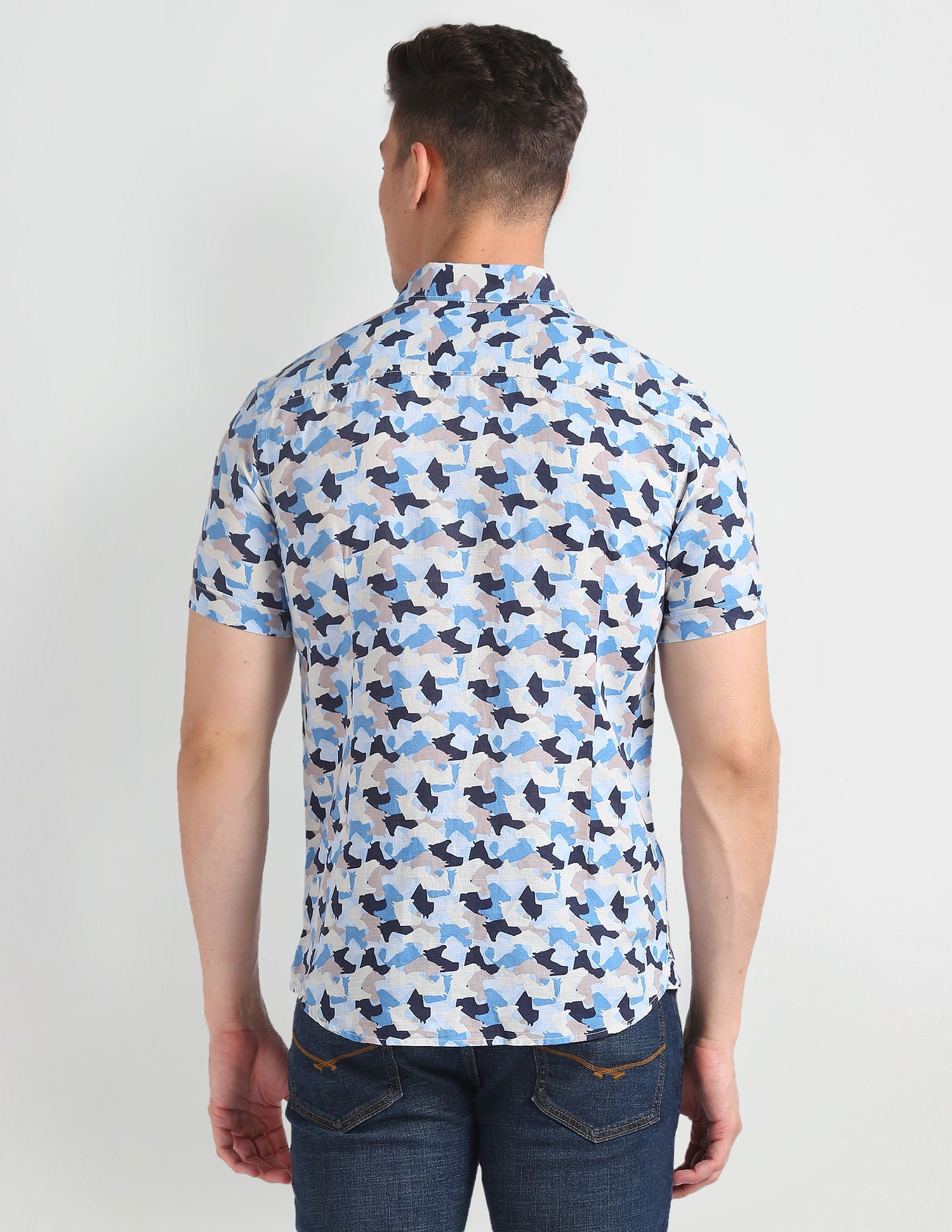 Abstract Print Slim Fit Shirt Blue - uspoloassn-test.in | Large