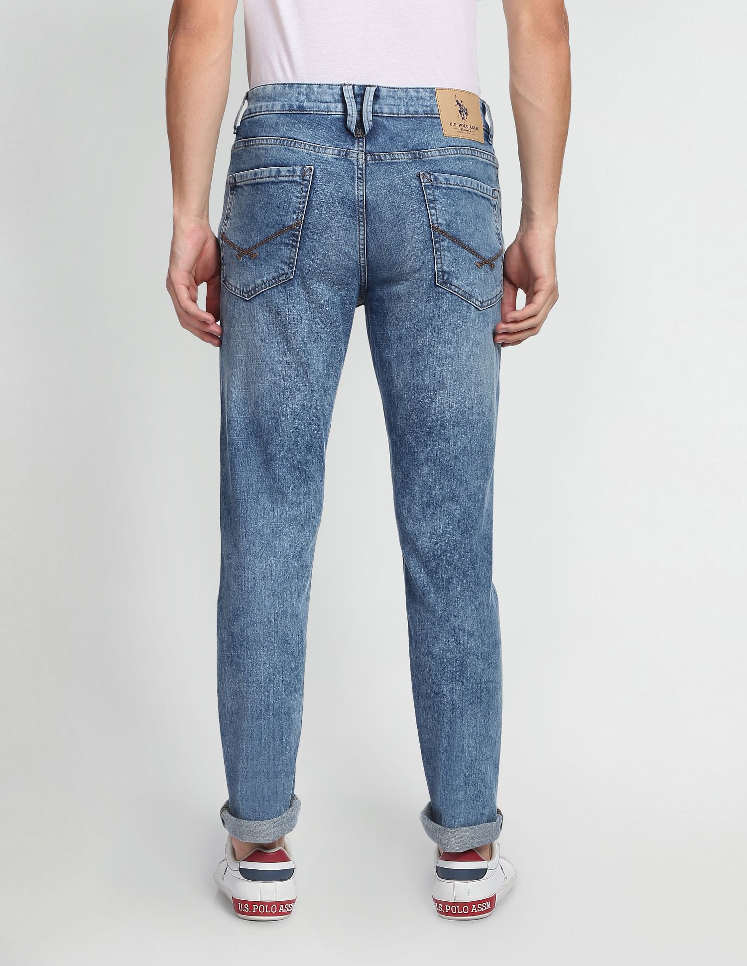 Acid Wash Delta Slim Tapered Fit Jeans Blue - uspoloassn-test.in | Large