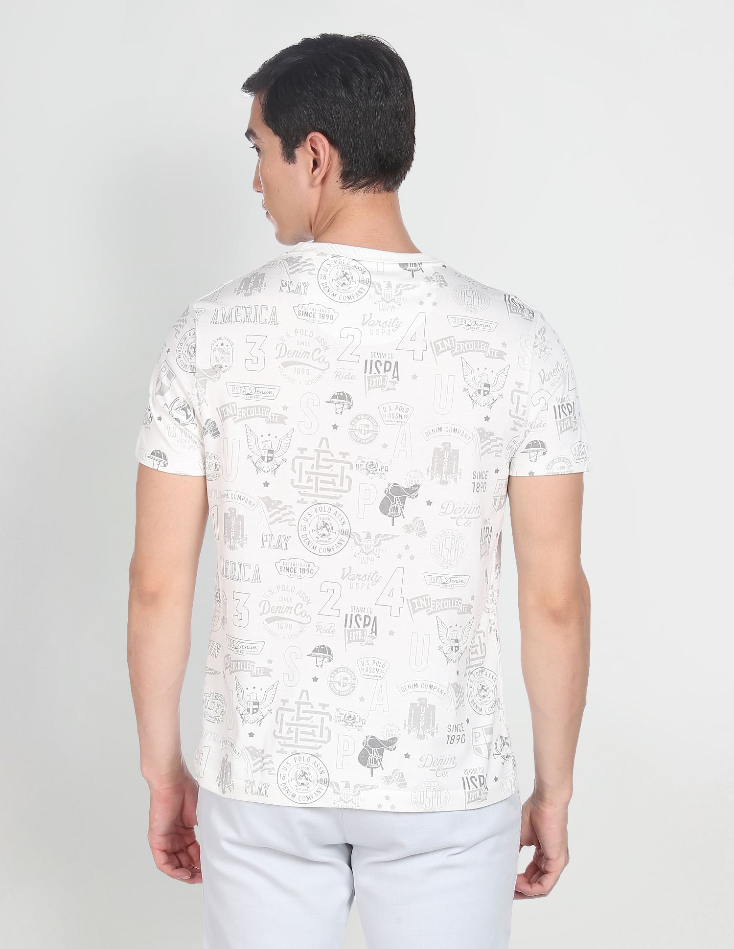 All Over Brand Print Cotton T-Shirt White - uspoloassn-test.in | Large