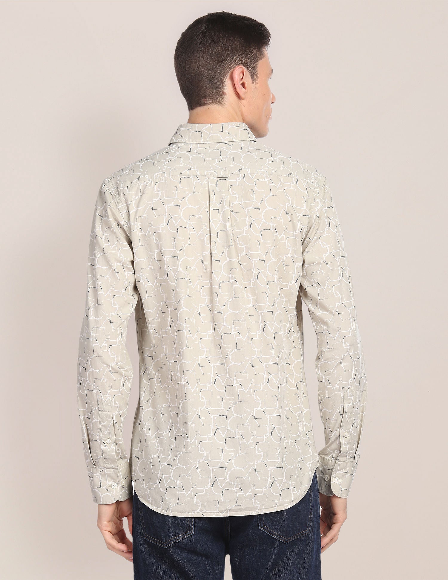 Abstract Print Tailored Fit Shirt Beige - uspoloassn-test.in | Large