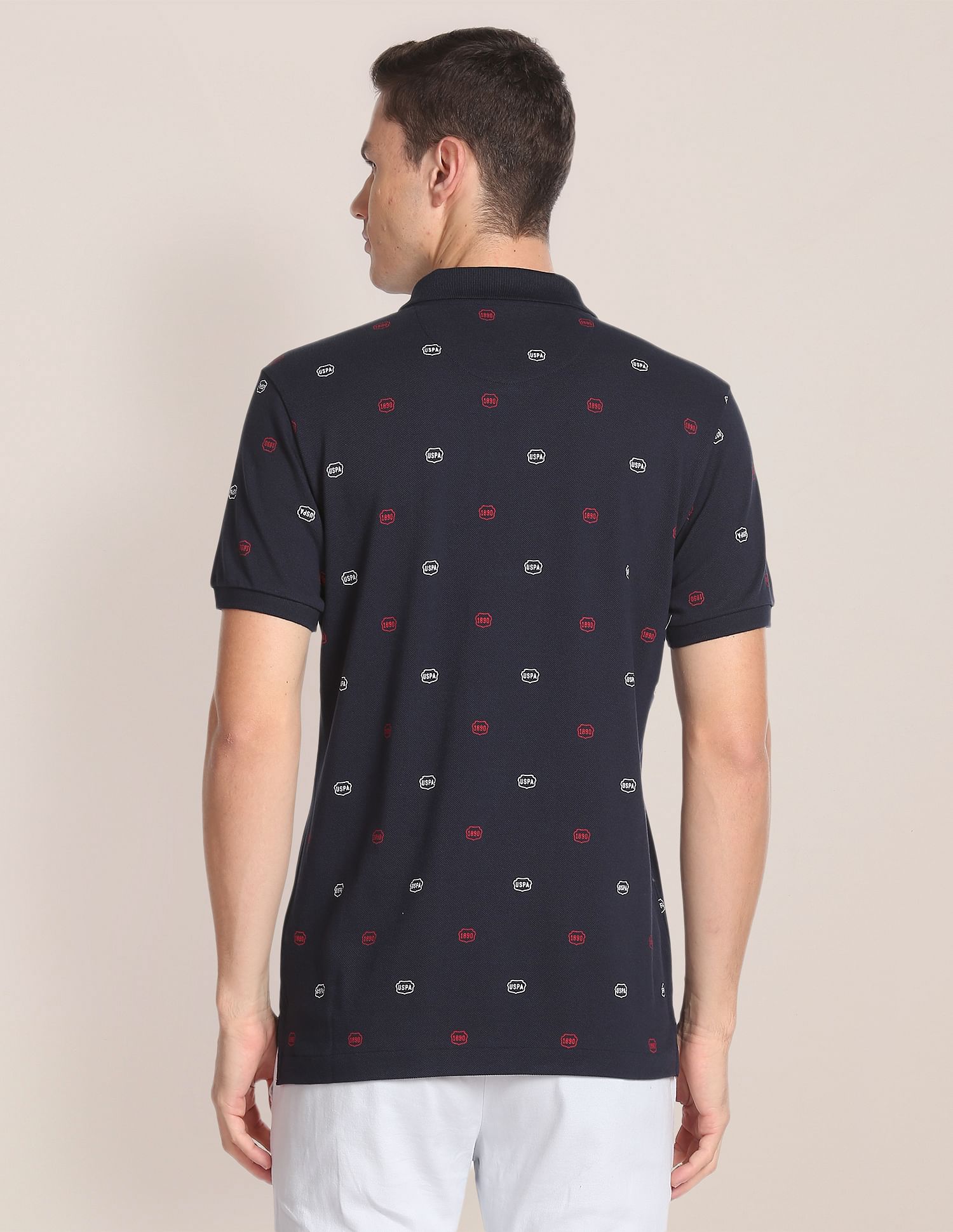All Over Brand Print Cotton Polo Shirt Navy - uspoloassn-test.in | Large