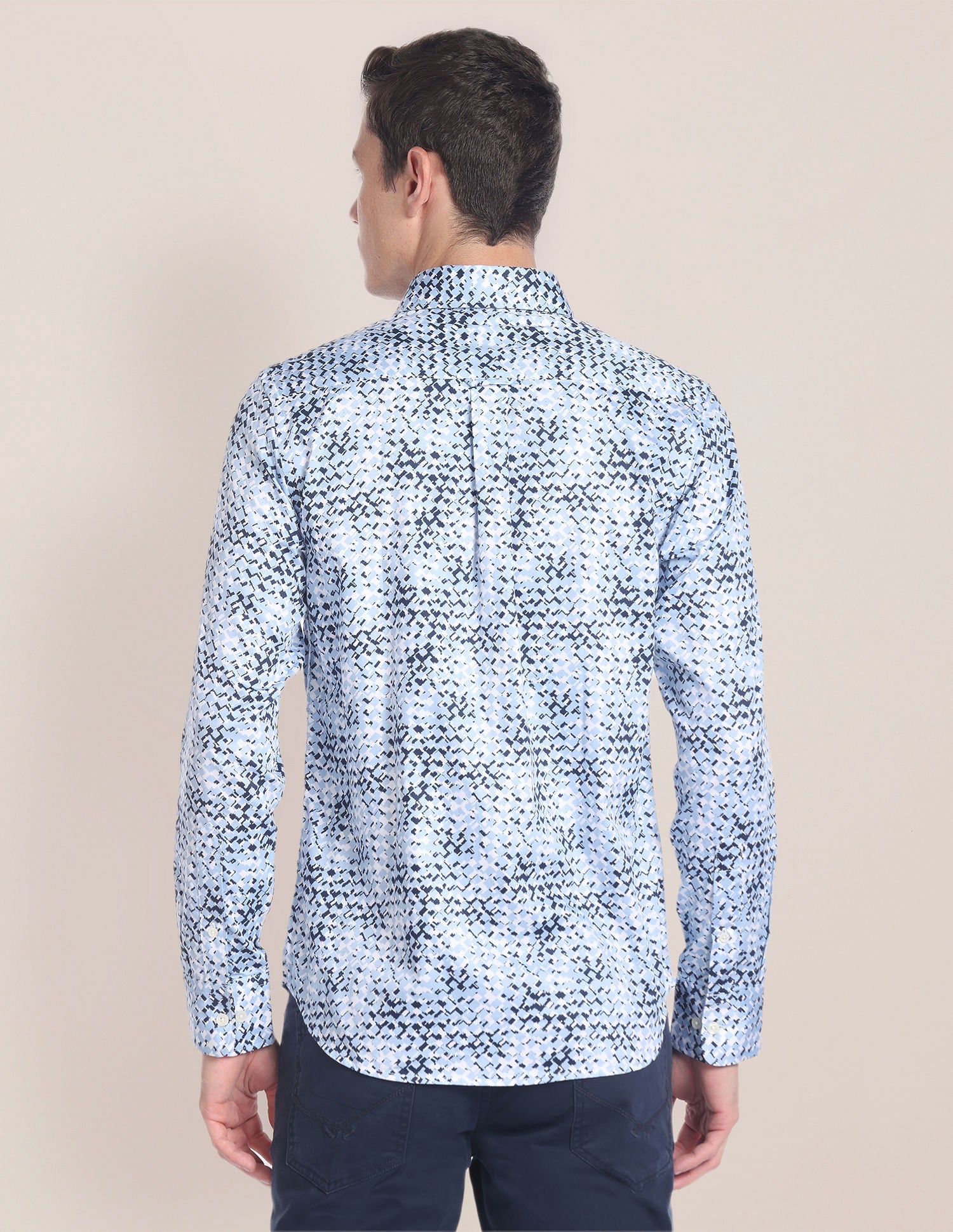Abstract Print Sateen Shirt Light Blue - uspoloassn-test.in | Large