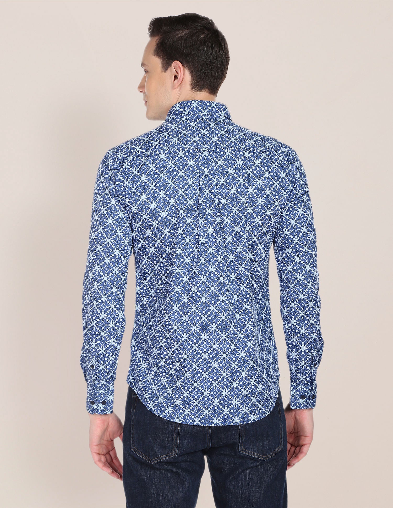 Abstract Print Premium Cotton Casual Shirt Blue - uspoloassn-test.in | Large