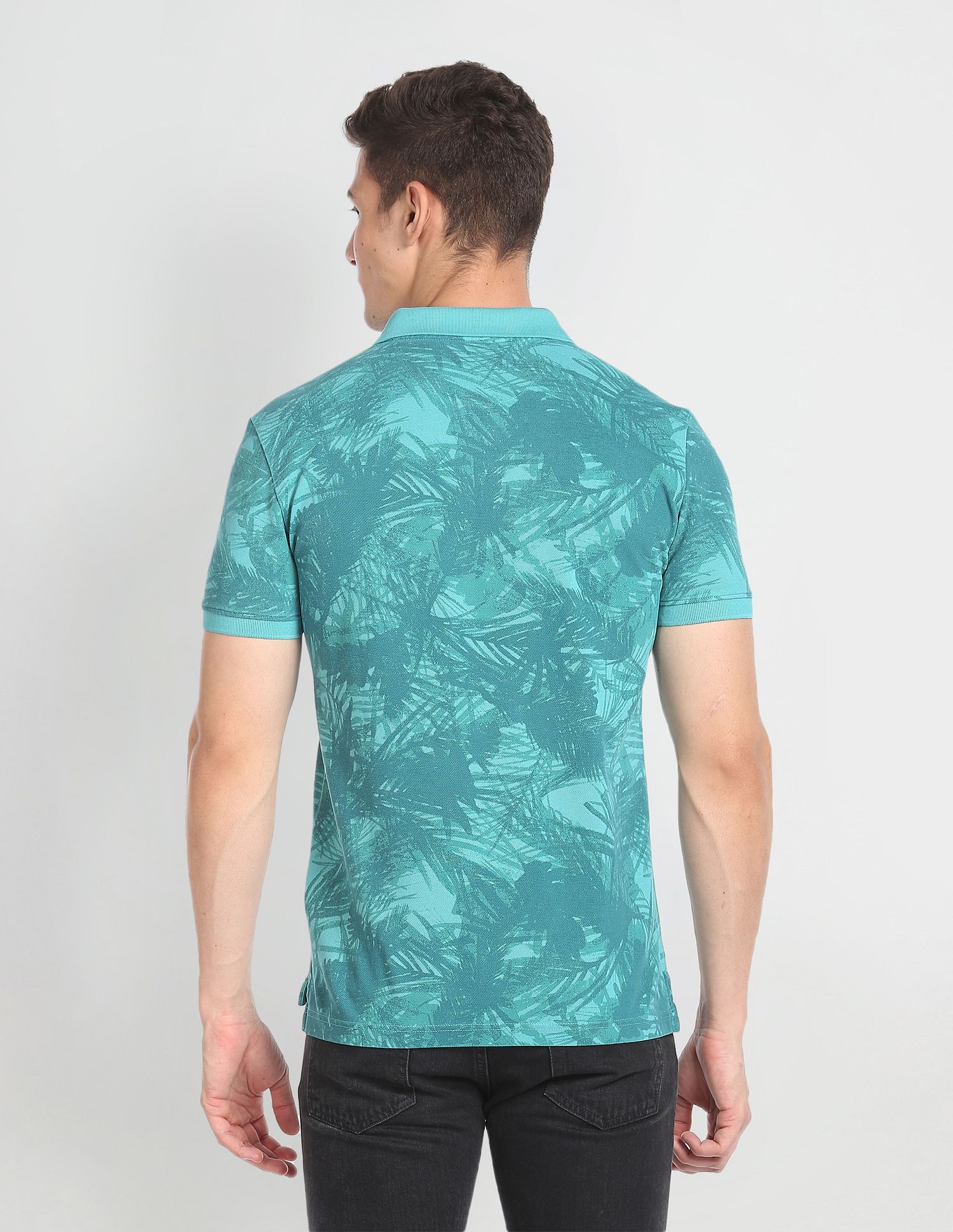Abstract Print Cotton Polo Shirt Turquoise - uspoloassn-test.in | Large