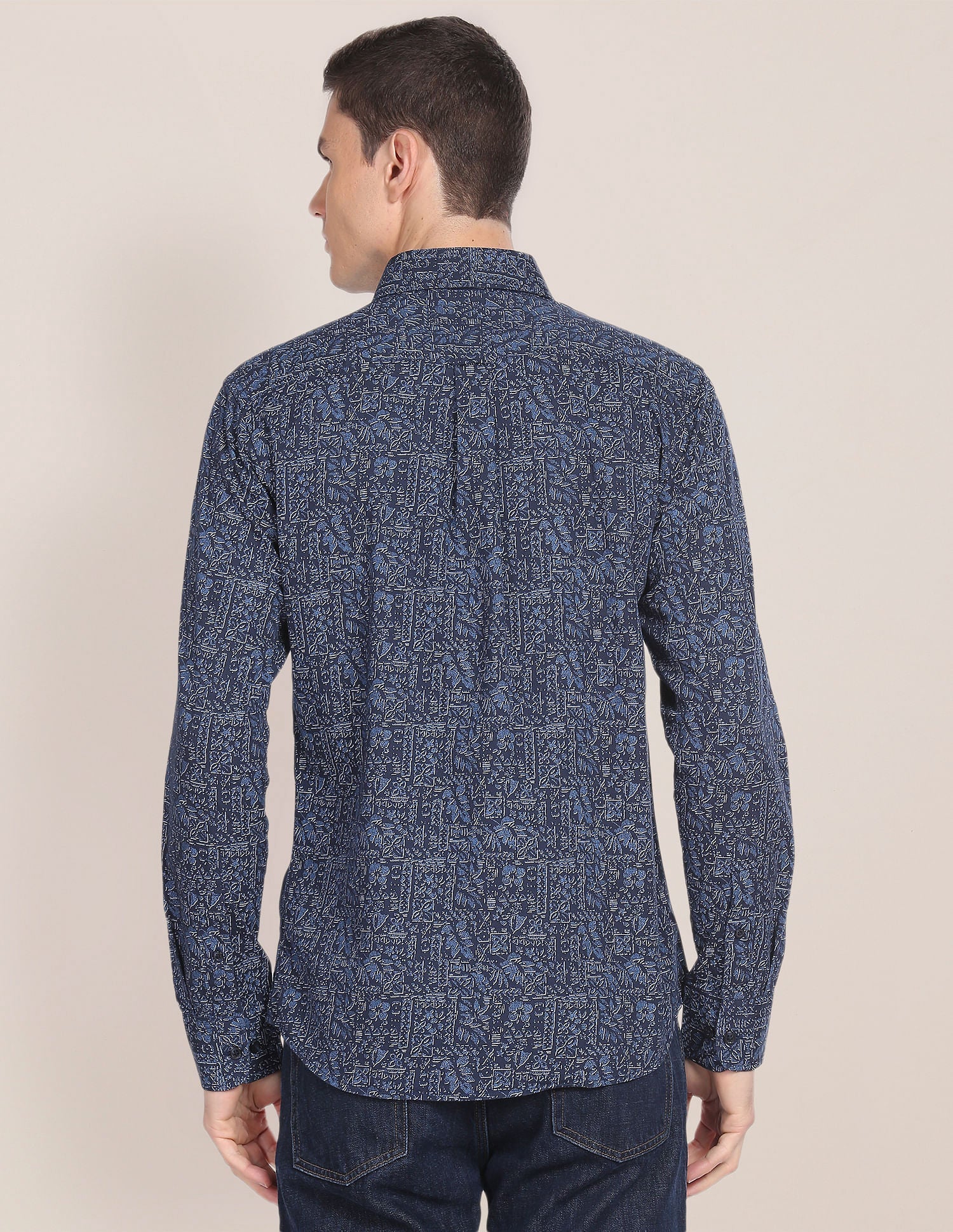Abstract Print Cotton Shirt Navy - uspoloassn-test.in | Large