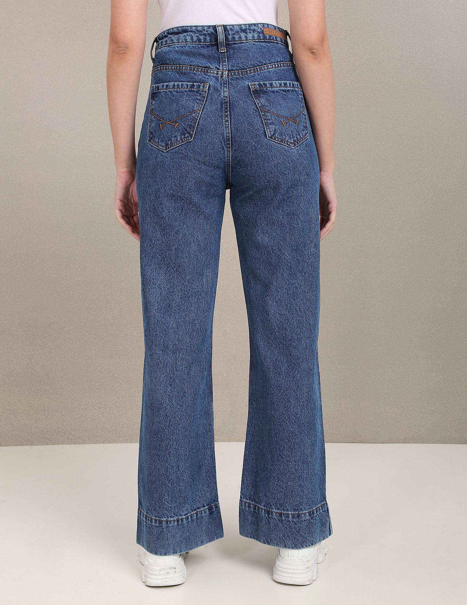 Acid Wash Vented Hem Flared Jeans Dark Blue - uspoloassn-test.in | Large