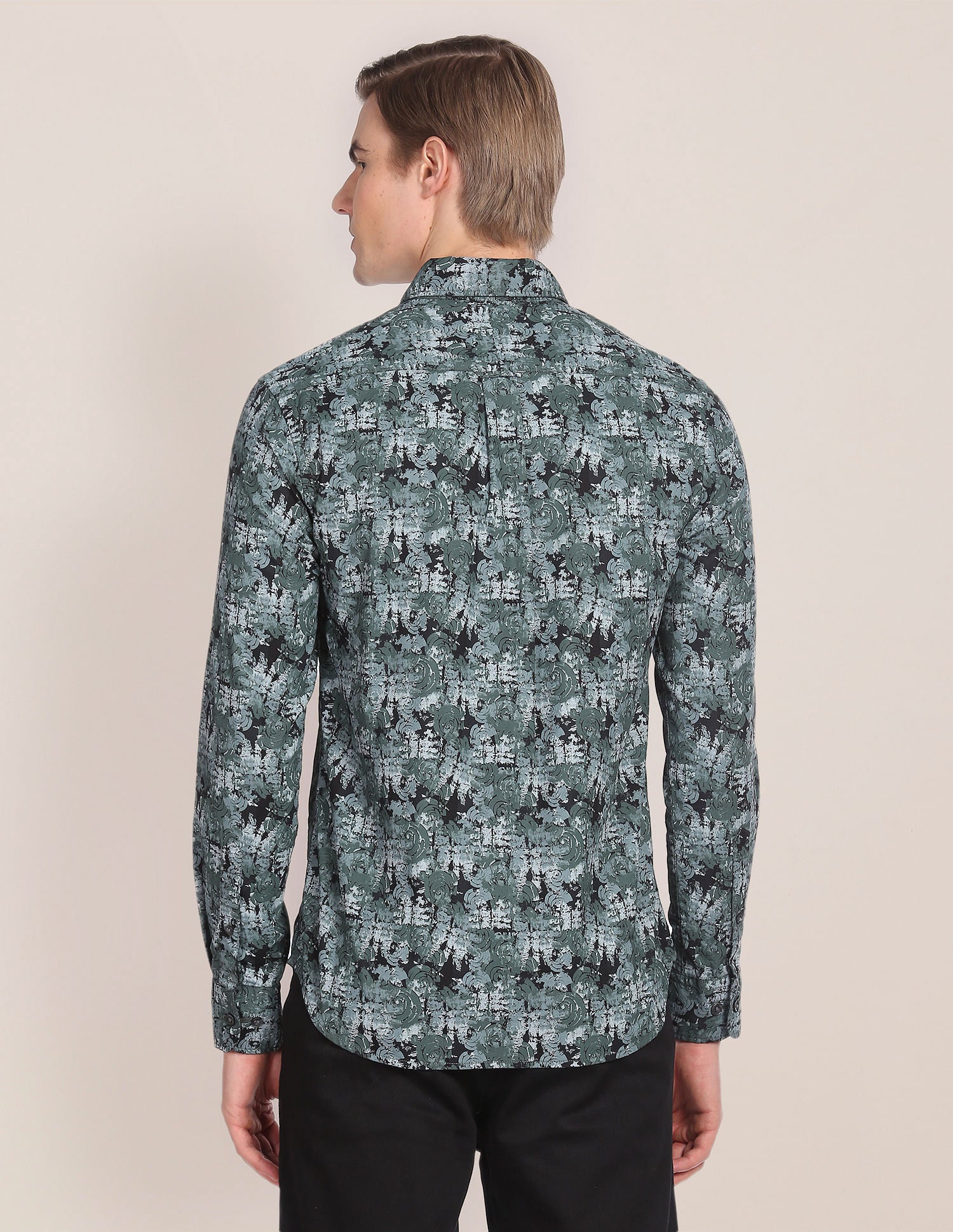 Abstract Print Twill Tailored Shirt Black and Green - uspoloassn-test.in | Large