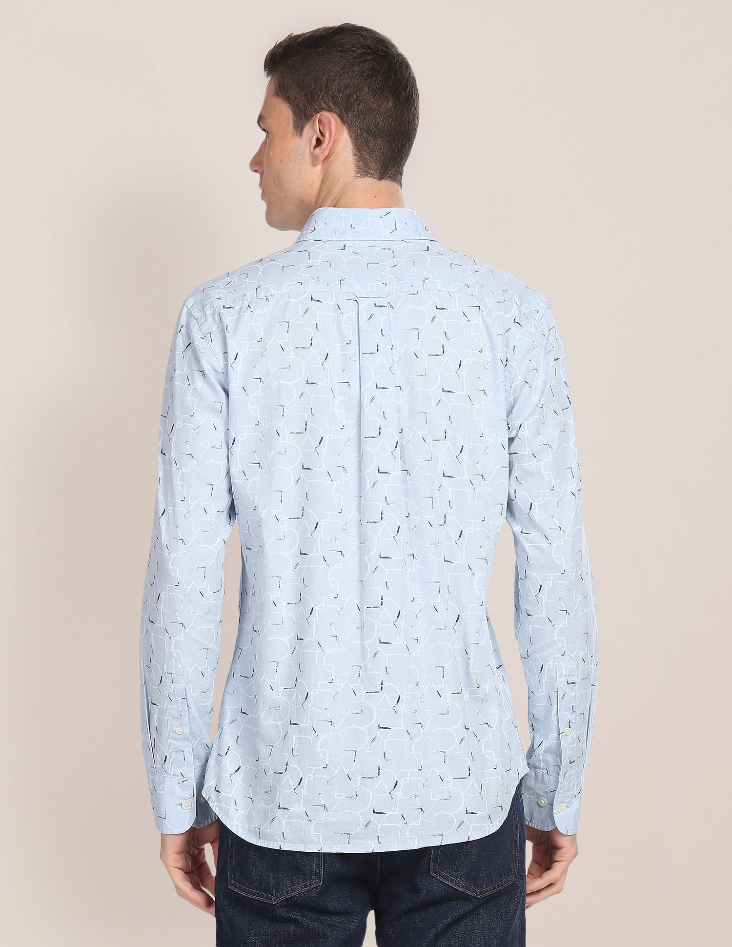 Abstract Print Tailored Fit Shirt Blue - uspoloassn-test.in | Large