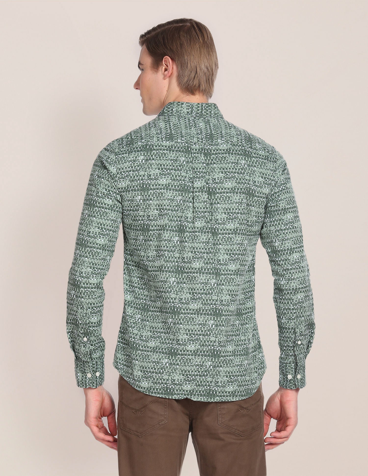 Abstract Print Cotton Twill Shirt Green - uspoloassn-test.in | Large