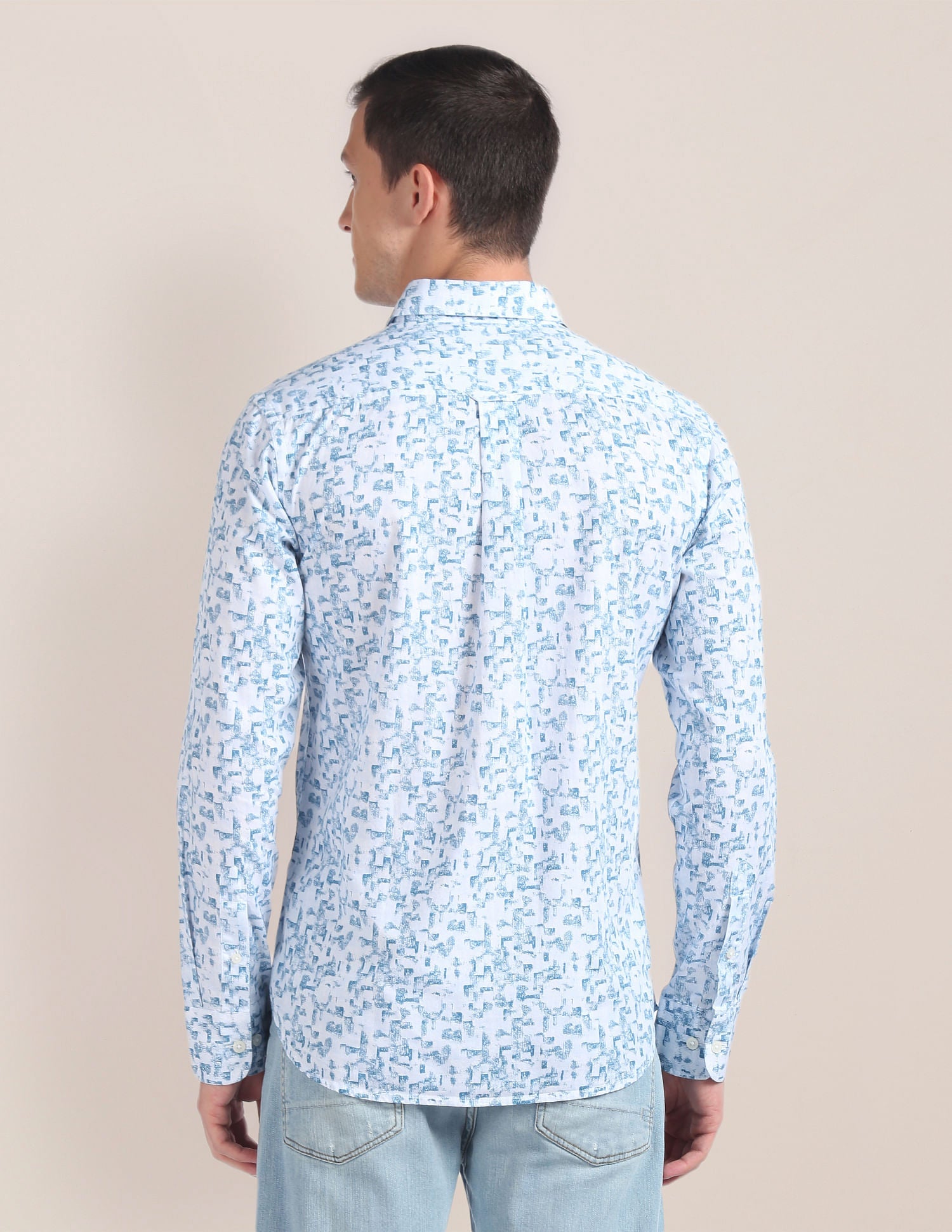 Abstract Print Cotton Shirt Light Blue - uspoloassn-test.in | Large