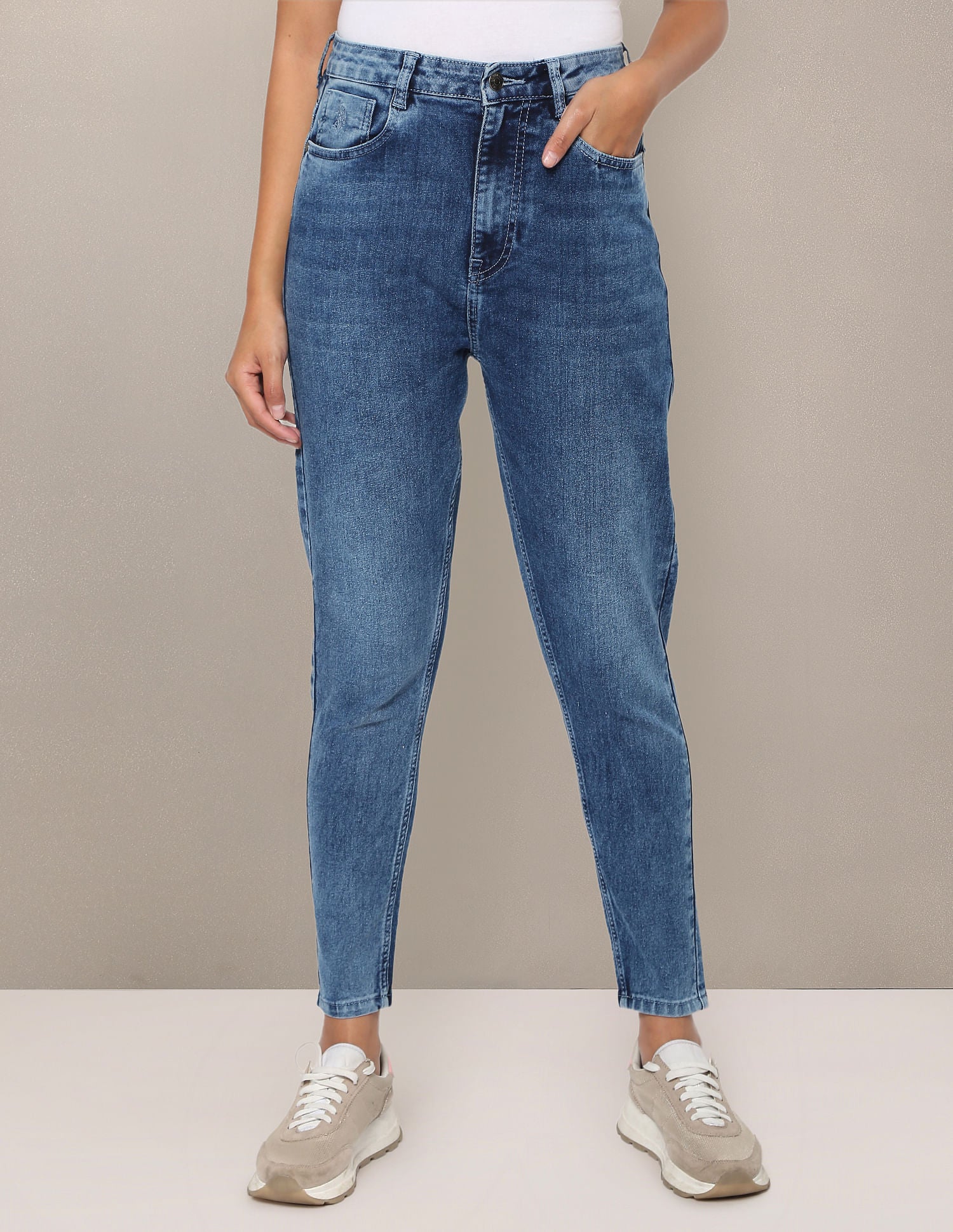 Acid Wash Slim Mom Fit Jeans Blue - uspoloassn-test.in | Large