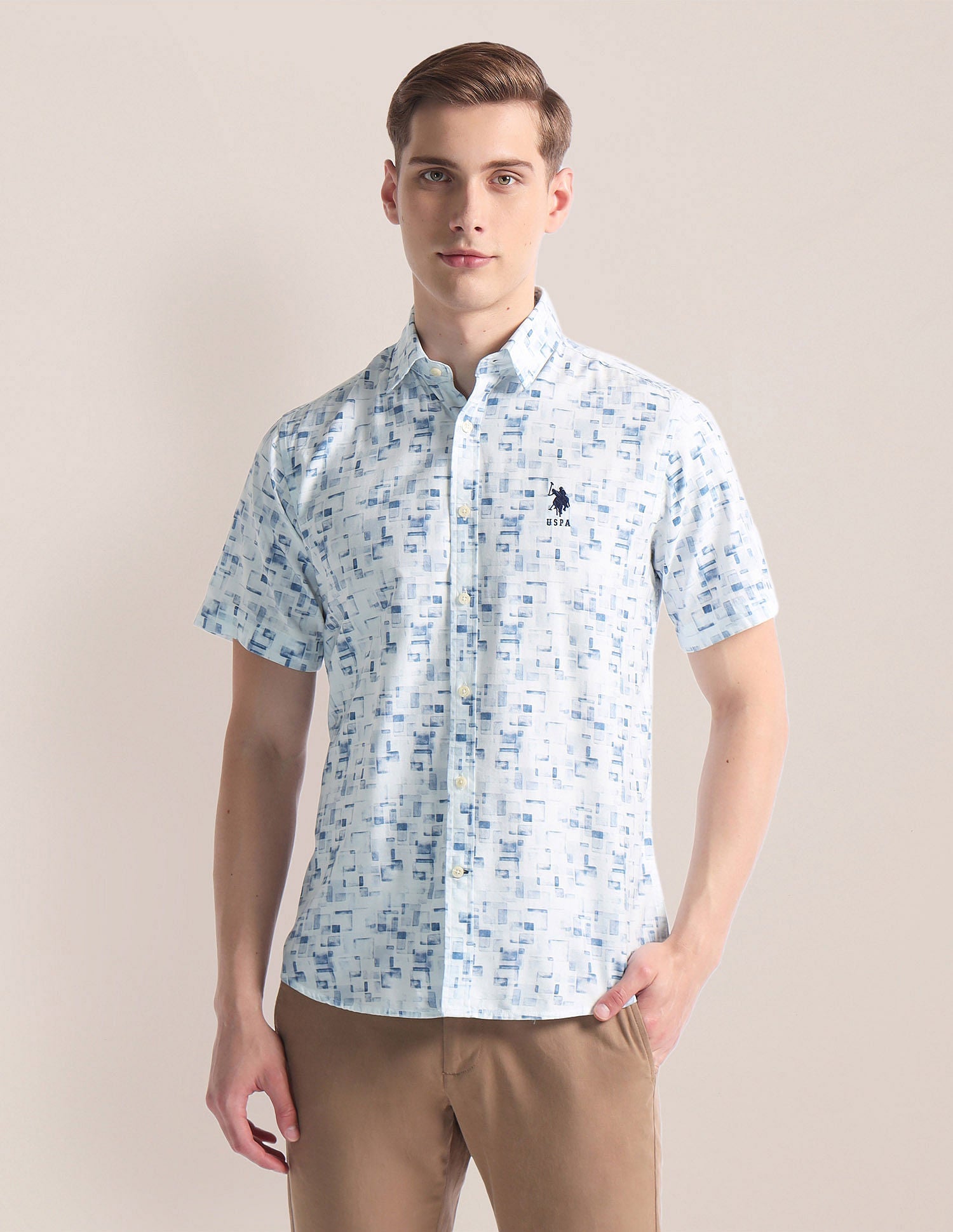 Abstract Print Twill Shirt Blue - uspoloassn-test.in | Large