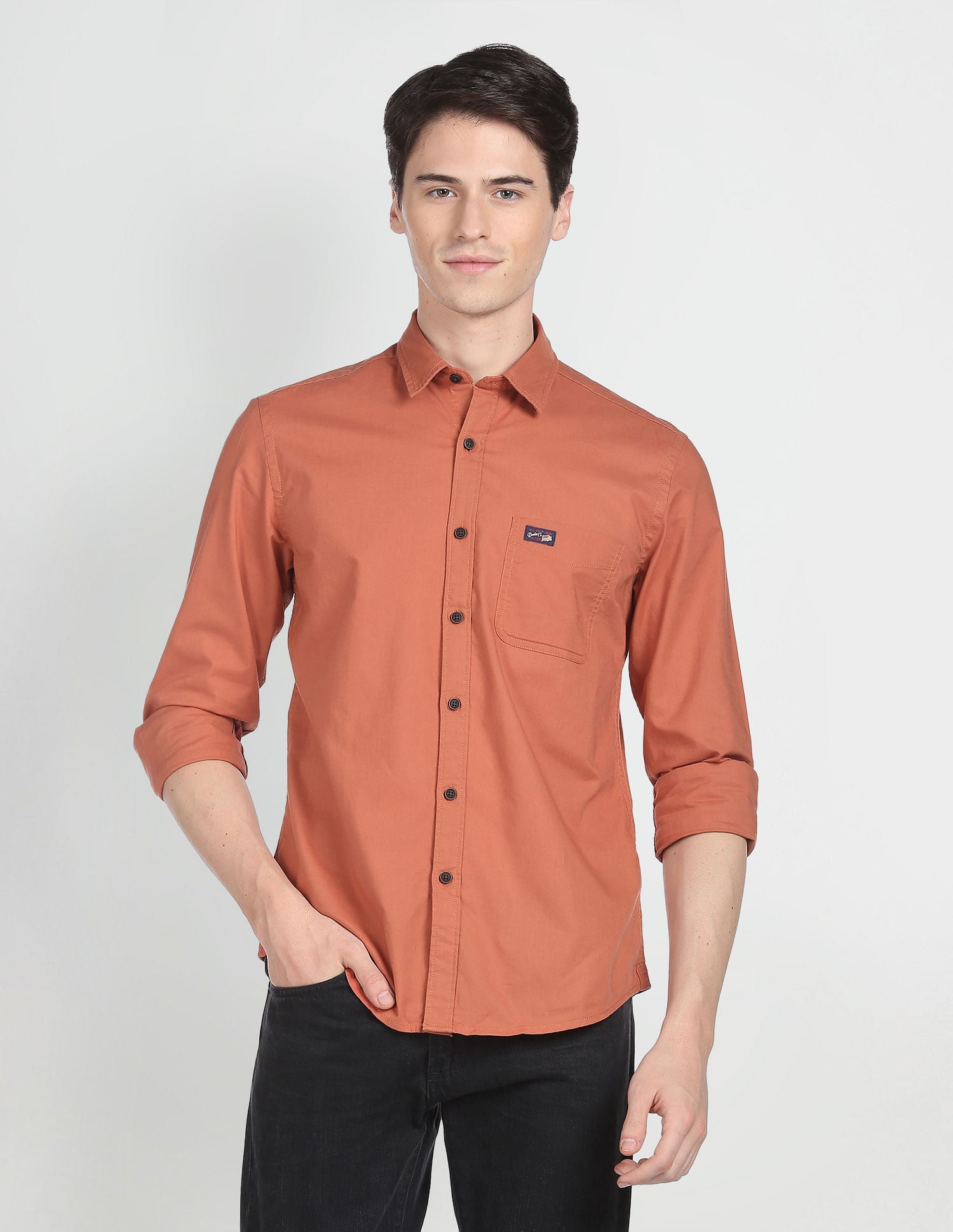 Abstract Check Twill Cotton Casual Shirt Orange - uspoloassn-test.in | Large