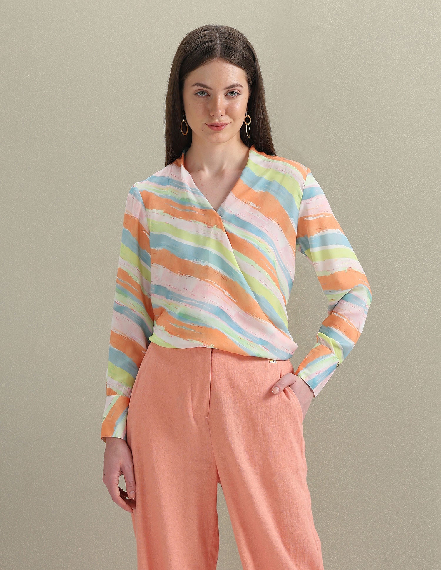 Abstract Print Satin Wrap Top Multi-colour - uspoloassn-test.in | Large