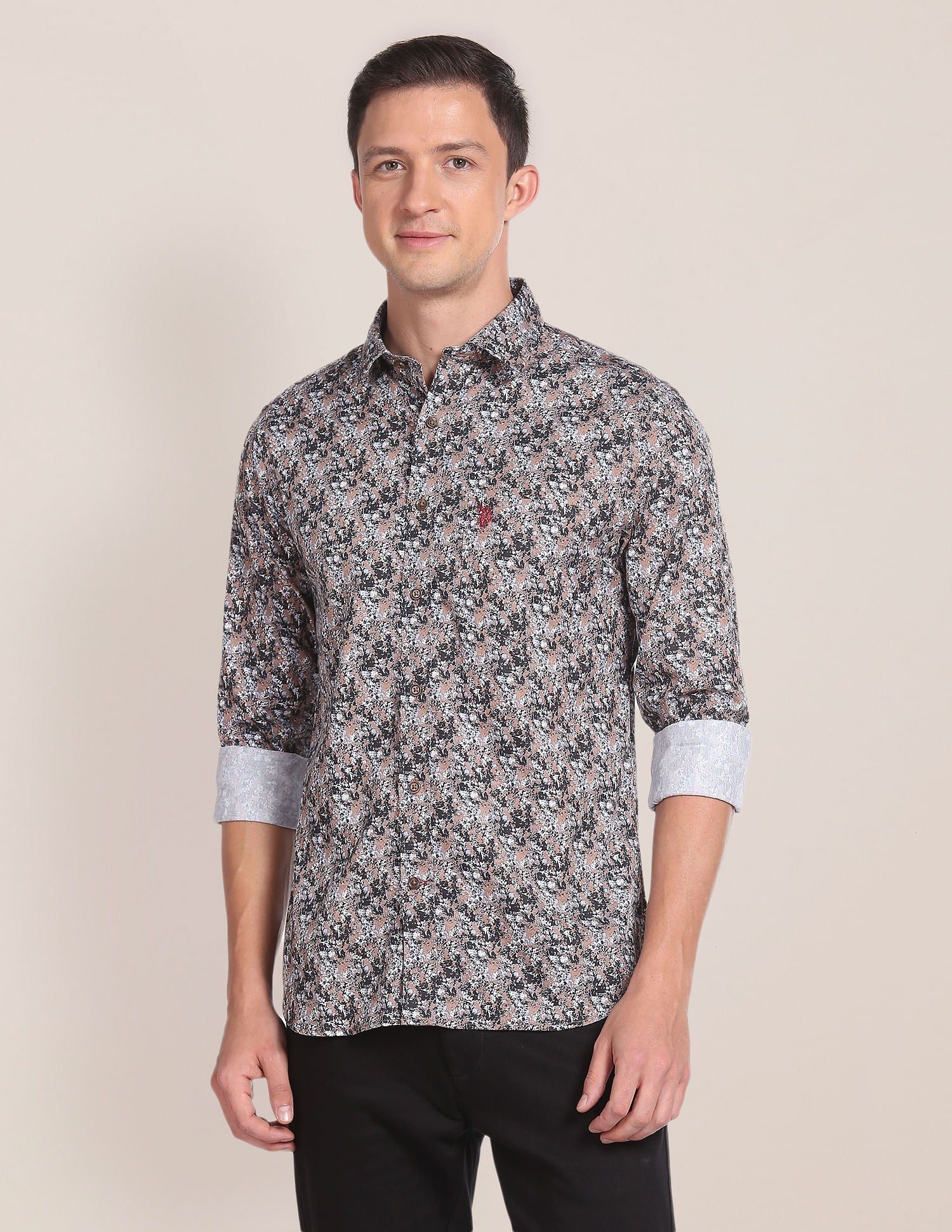 Abstract Print Cotton Twill Shirt Brown - uspoloassn-test.in | Large