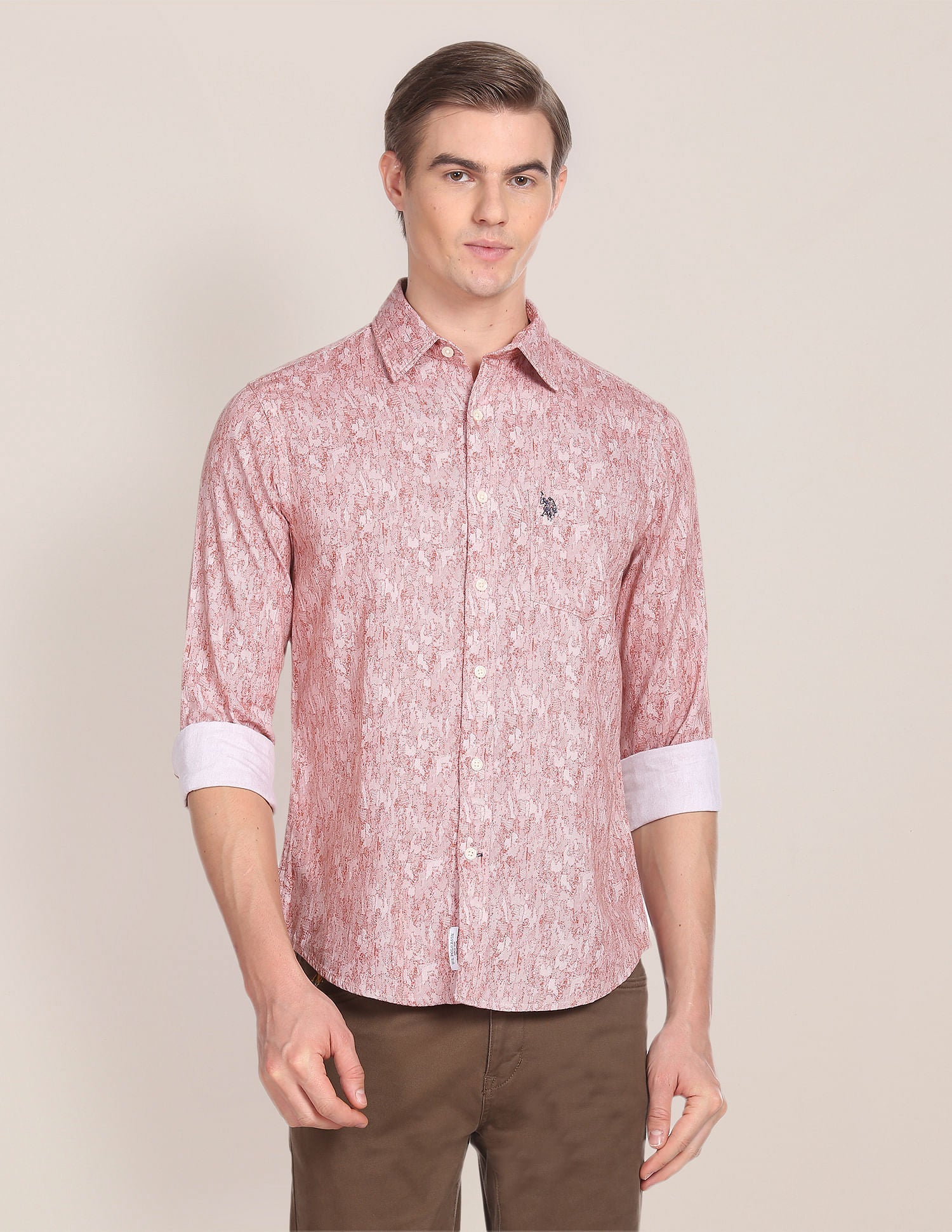 Abstract Print Cotton Shirt Rust - uspoloassn-test.in | Large
