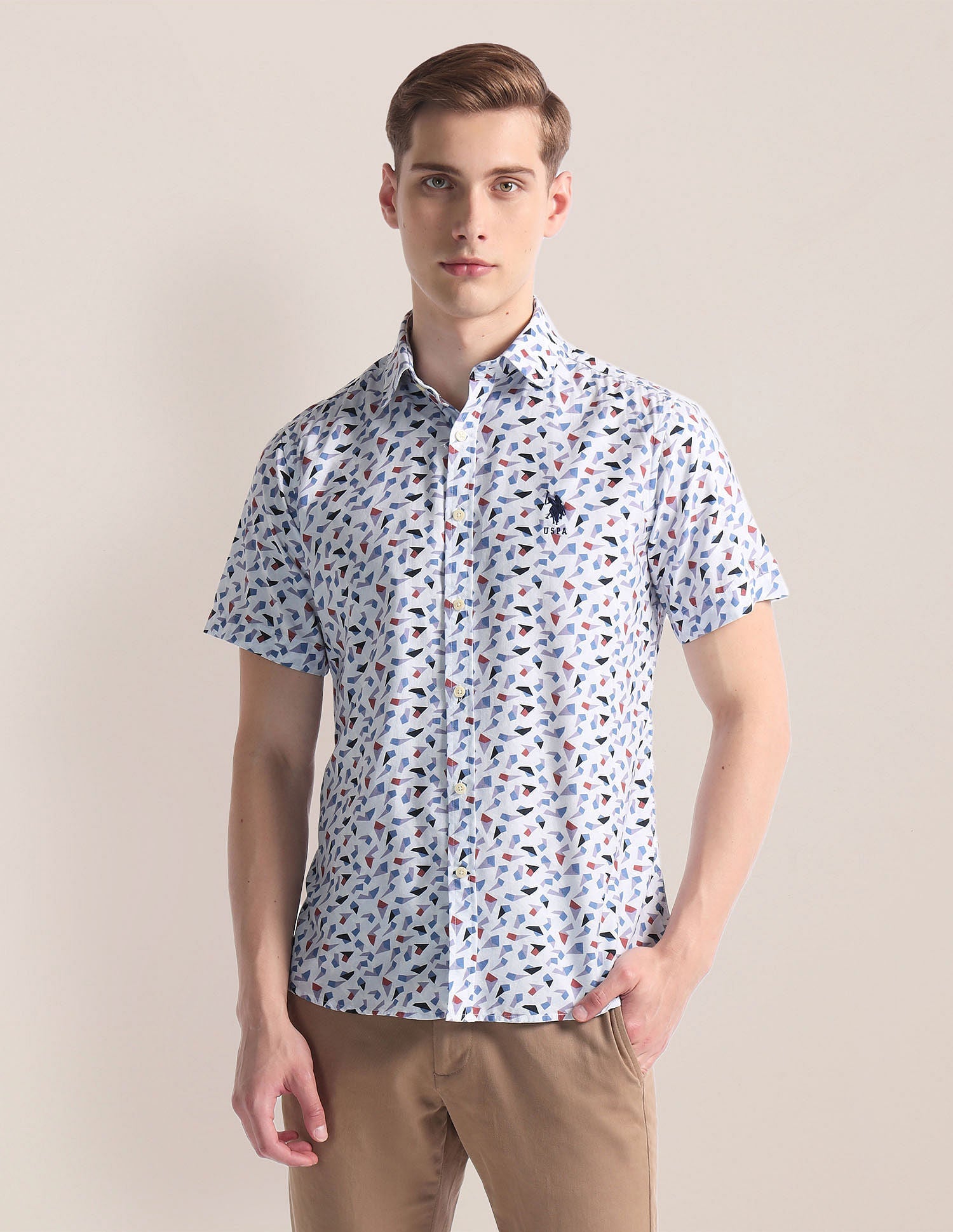 Abstract Print Twill Shirt Blue - uspoloassn-test.in | Large