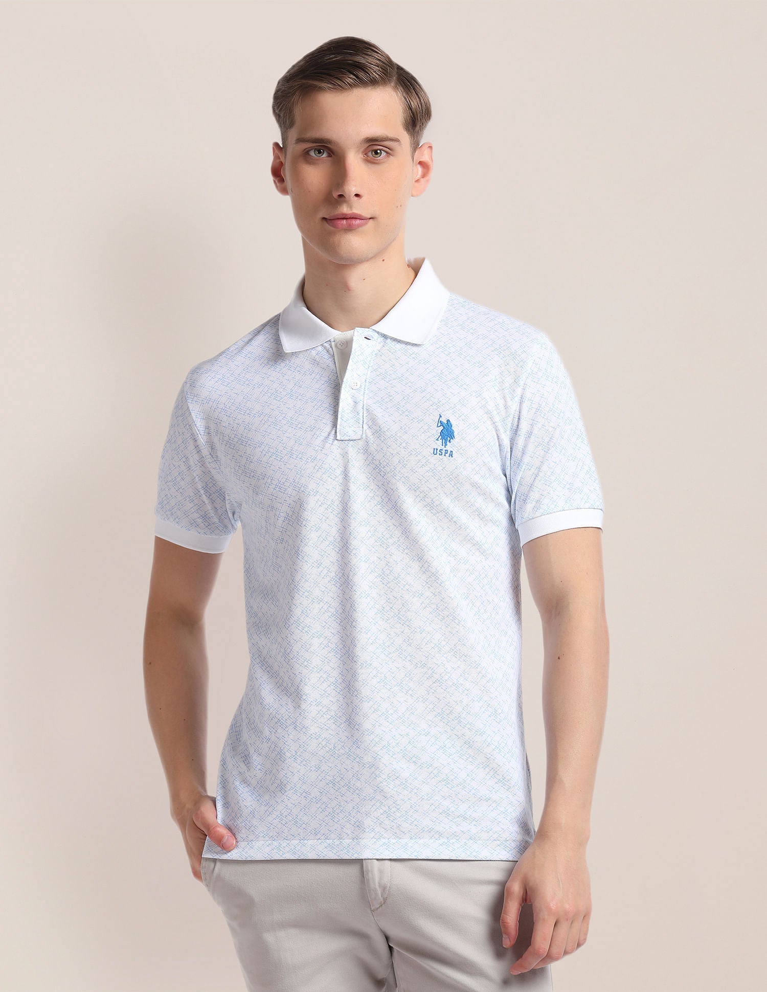 Abstract Print Cotton Polo Shirt Blue - uspoloassn-test.in | Large